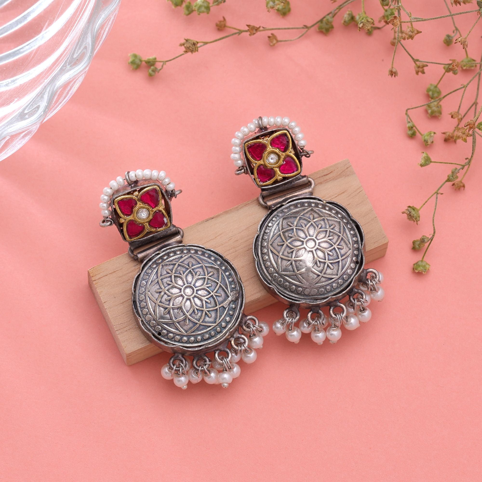 Rani Color Dual Tone Oxidised Earrings Traditional Fashion Style