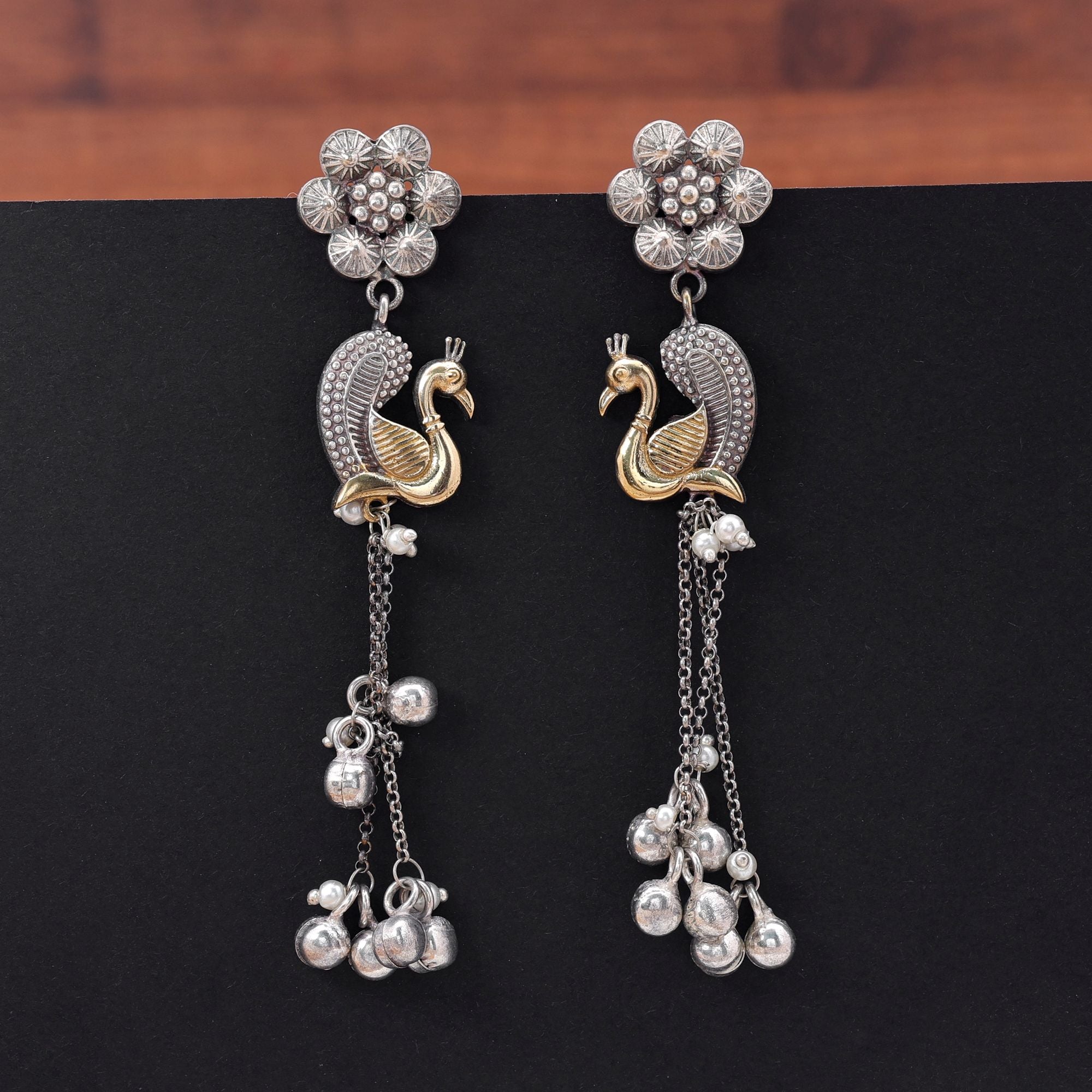 Silver & Gold Color Dual Tone Oxidised Earrings Ethnic Appeal