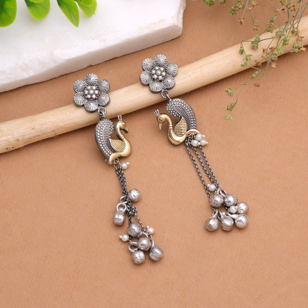 Silver & Gold Color Dual Tone Oxidised Earrings Ethnic Appeal