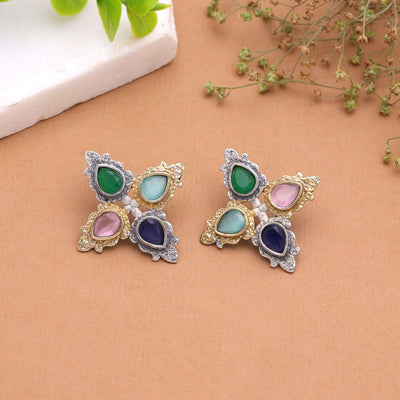 Multi Color Dual Tone Oxidised Earrings Ethnic Style