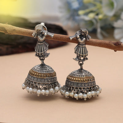 Silver & Gold Color Dual Tone Oxidised Earrings