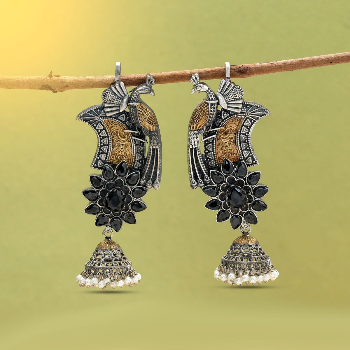 Black Color Dual Tone Oxidised Earrings Cuff