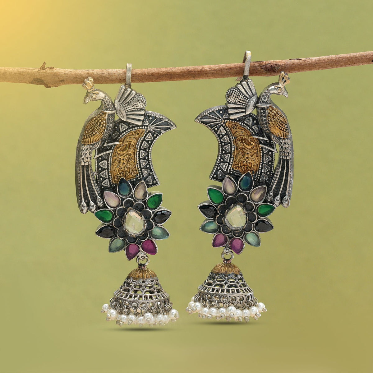 Multi Color Dual Tone Oxidised Earrings Cuff