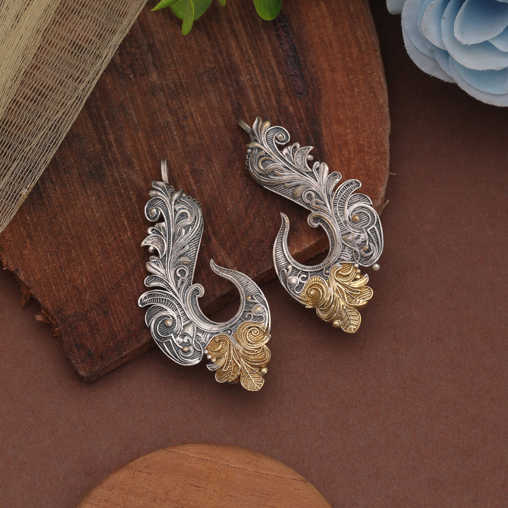 Silver & Gold Color Dual Tone Oxidised Earrings With Graceful Traditional Appeal