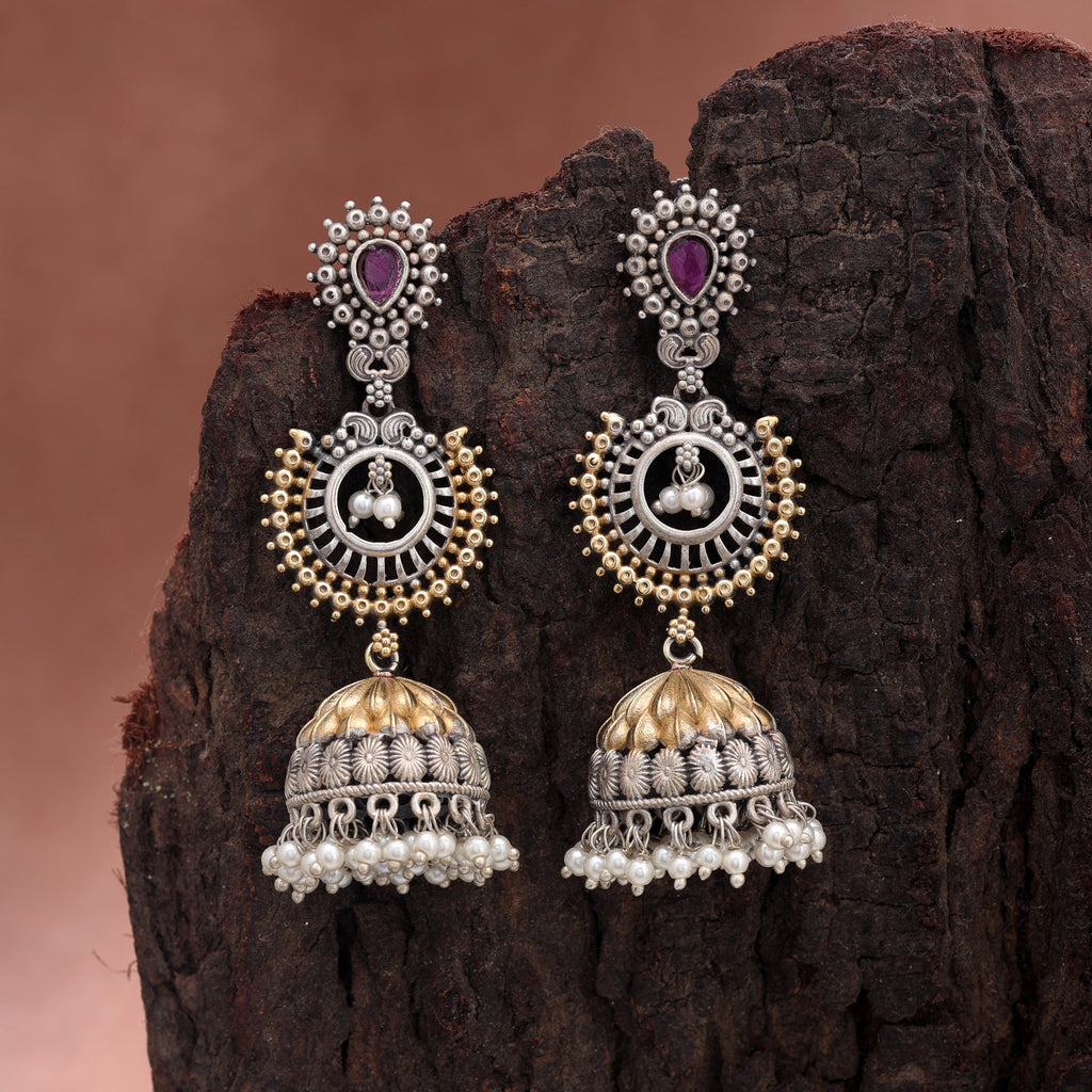 Pink Color Dual Tone Oxidised Earrings With Beautiful Stylish Ethnic Design