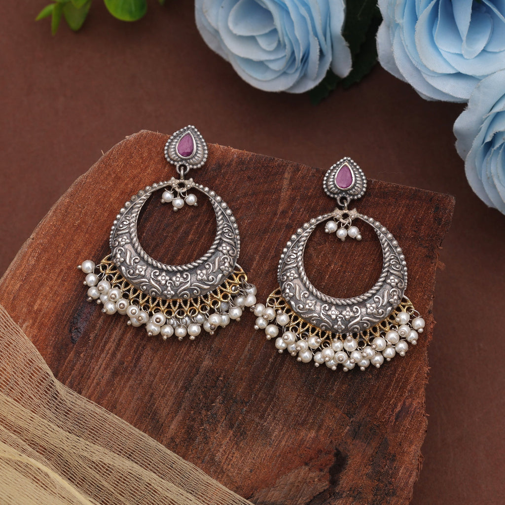 Pink Color Dual Tone Oxidised Earrings With Beautiful Festive Jewellery Design