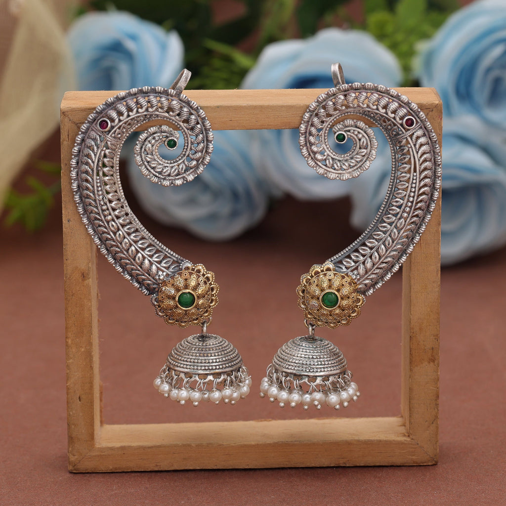 Green Color Dual Tone Oxidised Earrings With Graceful Ethnic Fashion Appeal