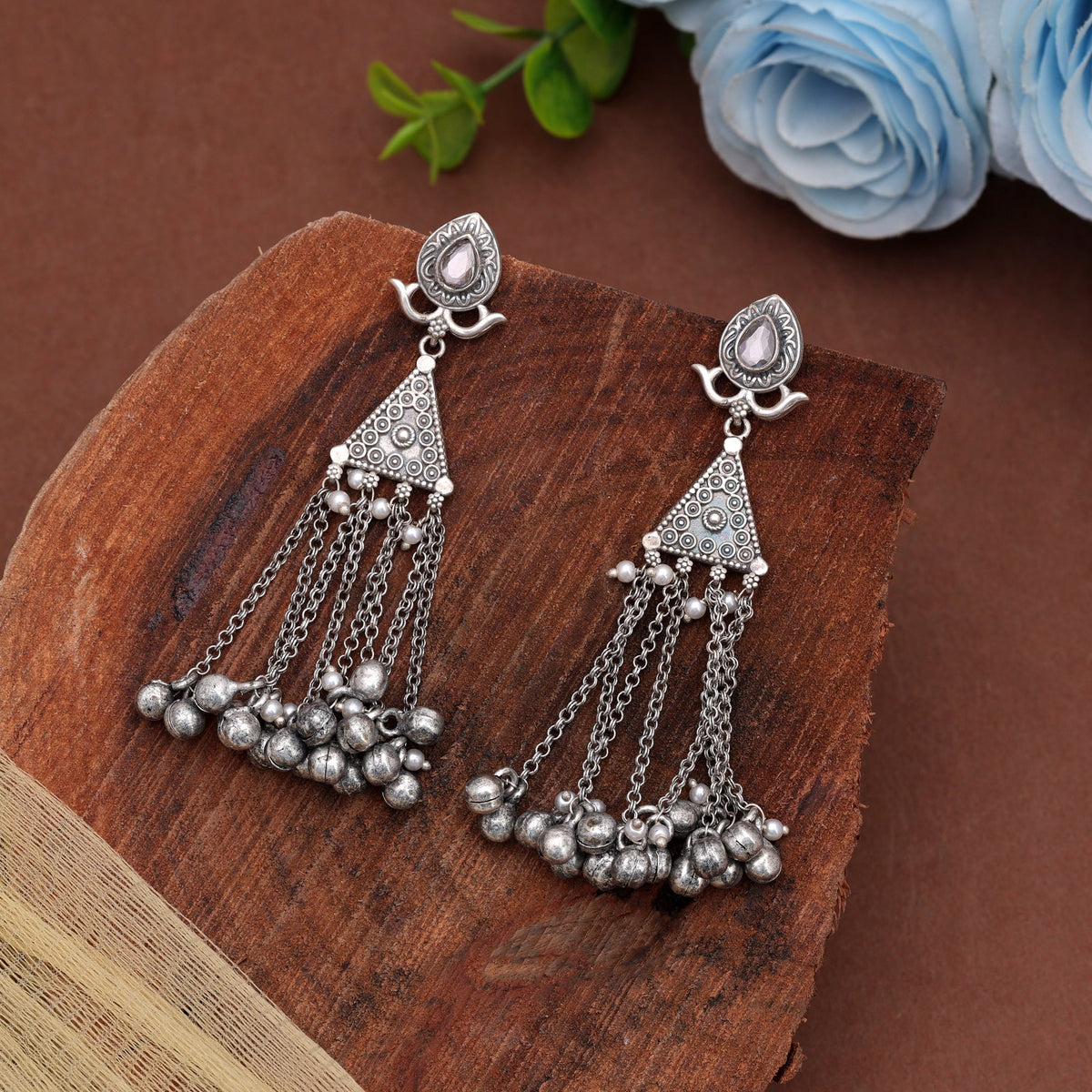 White Color Oxidised Earrings With Graceful Ethnic Jewellery Appeal