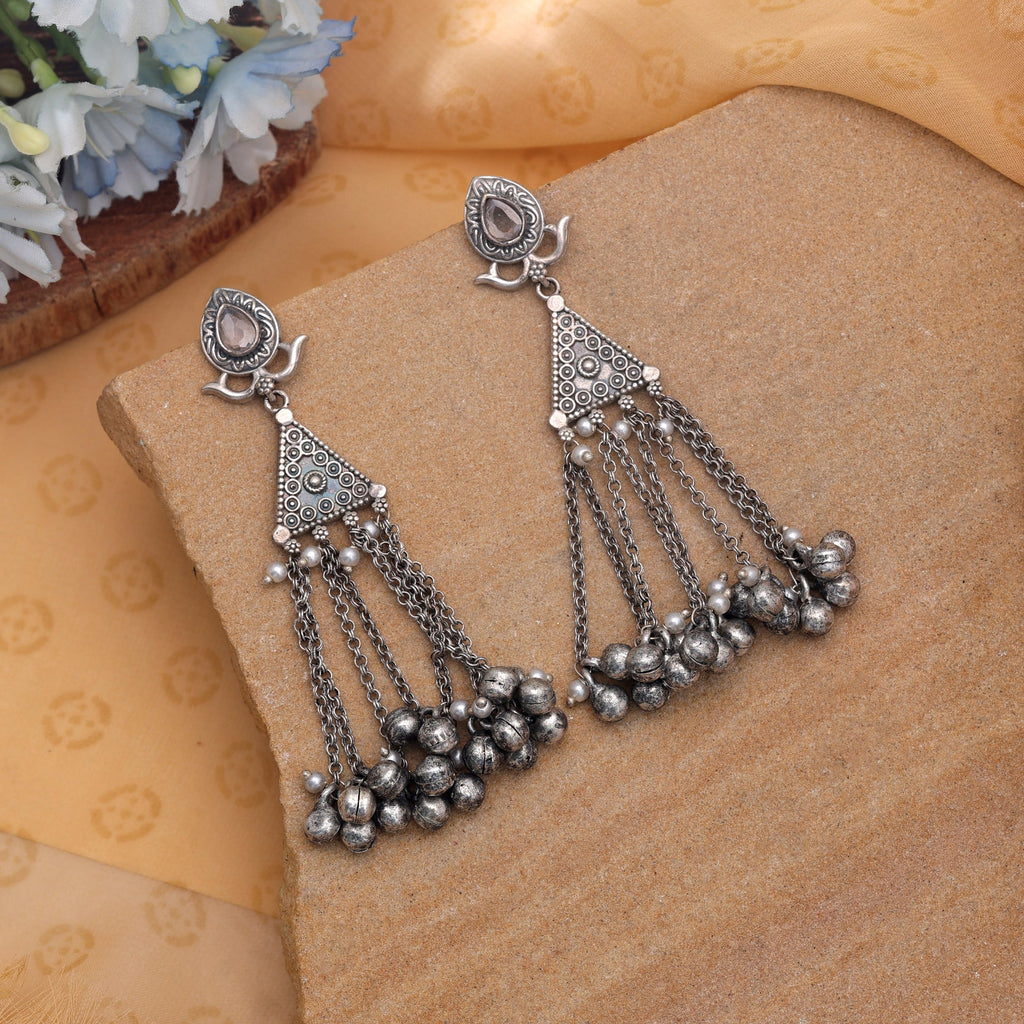 White Color Oxidised Earrings With Graceful Ethnic Jewellery Appeal