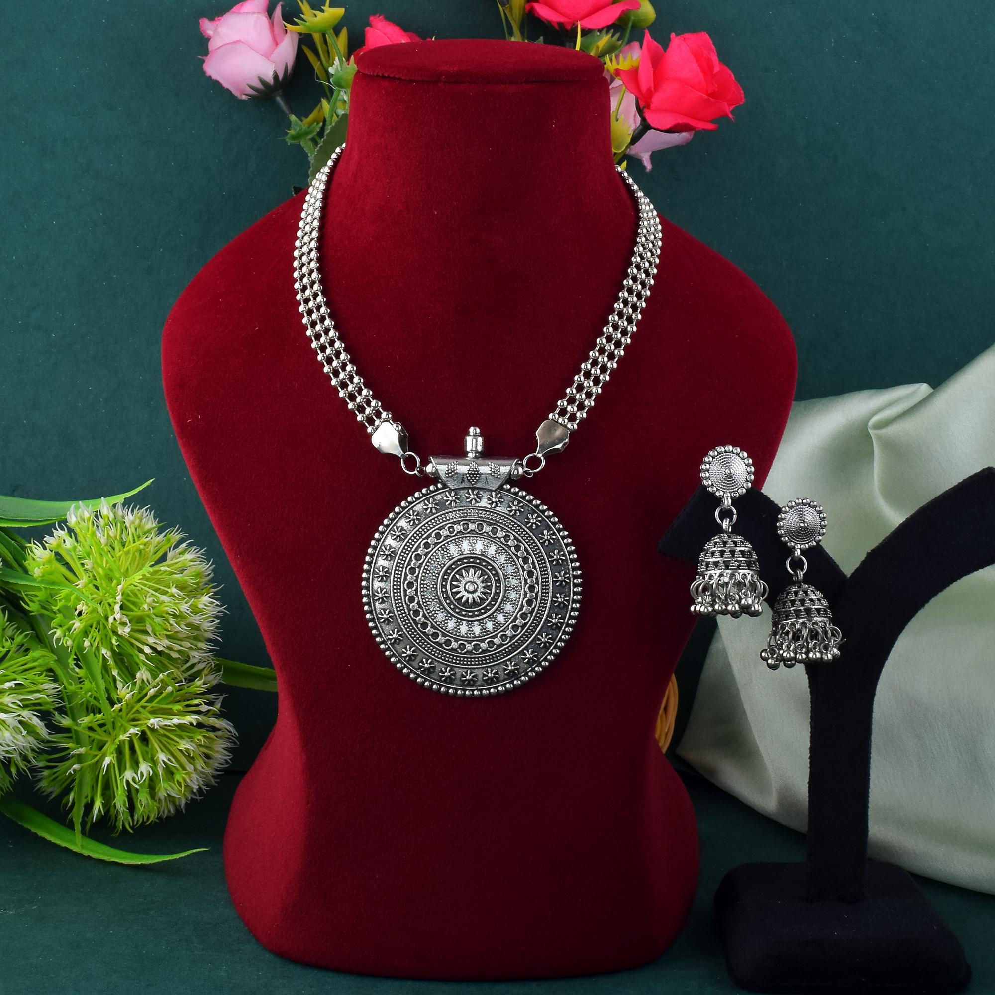 Silver Color Oxidised Necklace Set Designed For Heritage-Inspired Jewelry Looks