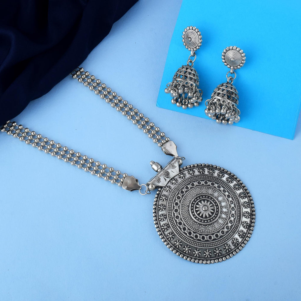 Silver Color Oxidised Necklace Set Designed For Heritage-Inspired Jewelry Looks
