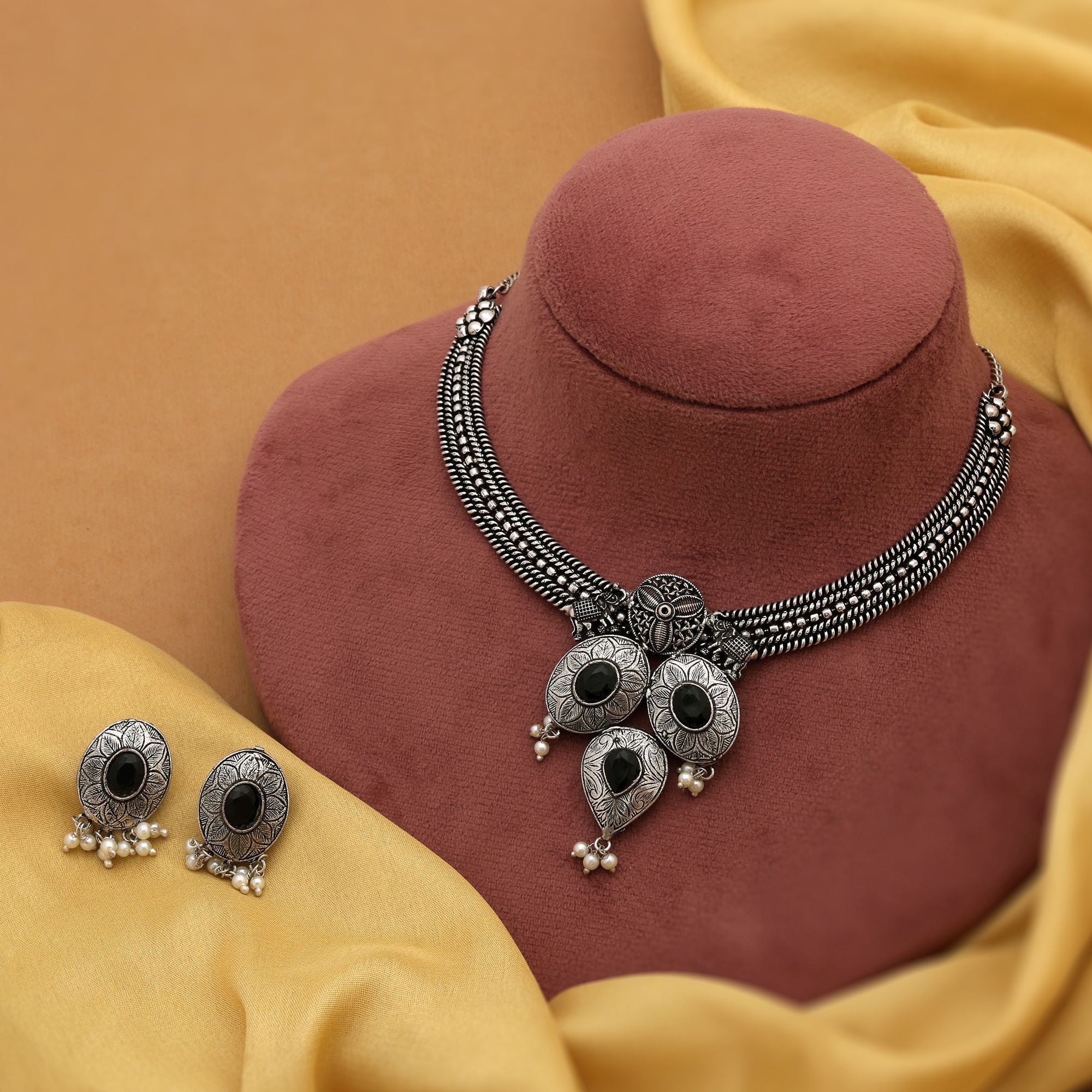 Stylish Black Color Oxidised Necklace Set Perfect For Wedding Functions, Parties, And Celebrations