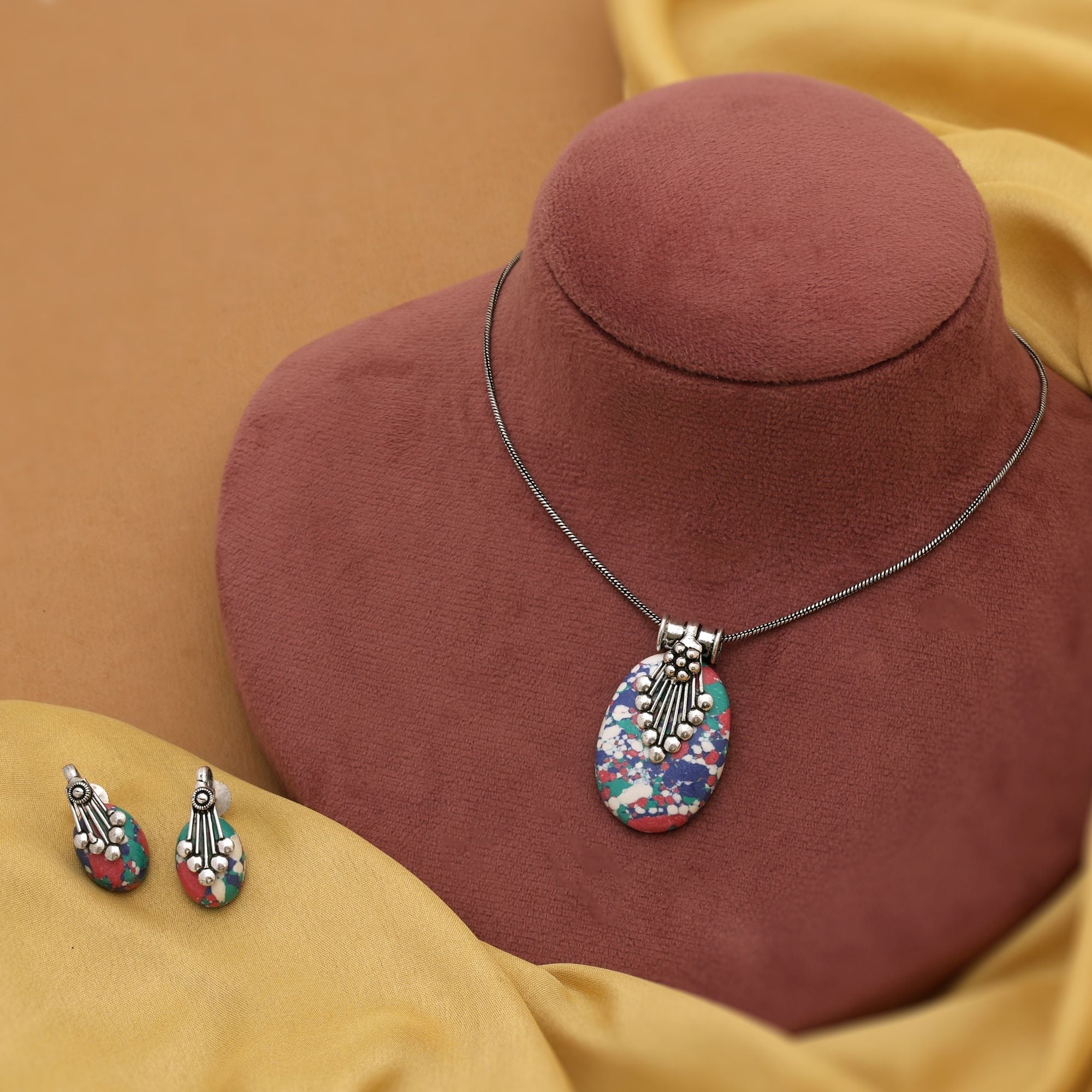 Beautiful Multi Color Oxidised Necklace Set Crafted For Bridal Jewelry And Cultural Fashion Outfits