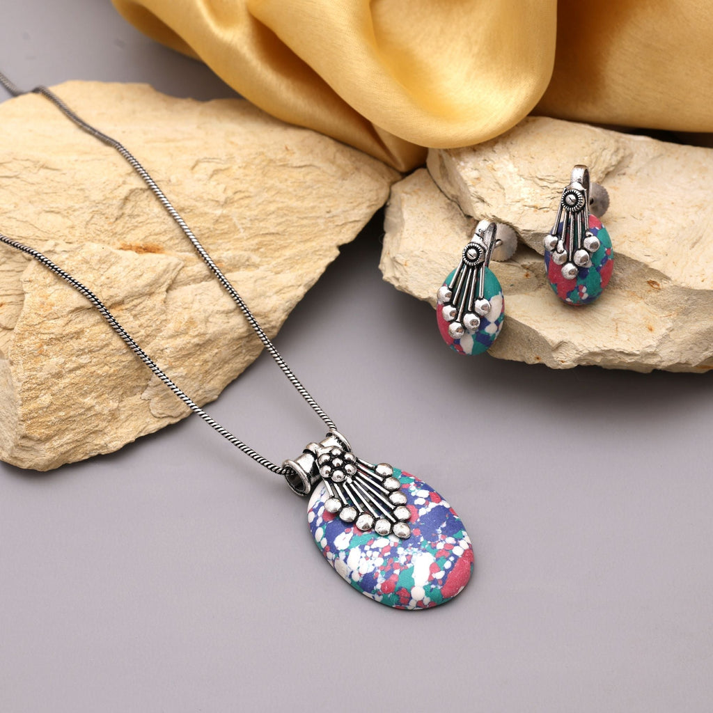 Beautiful Multi Color Oxidised Necklace Set Crafted For Bridal Jewelry And Cultural Fashion Outfits