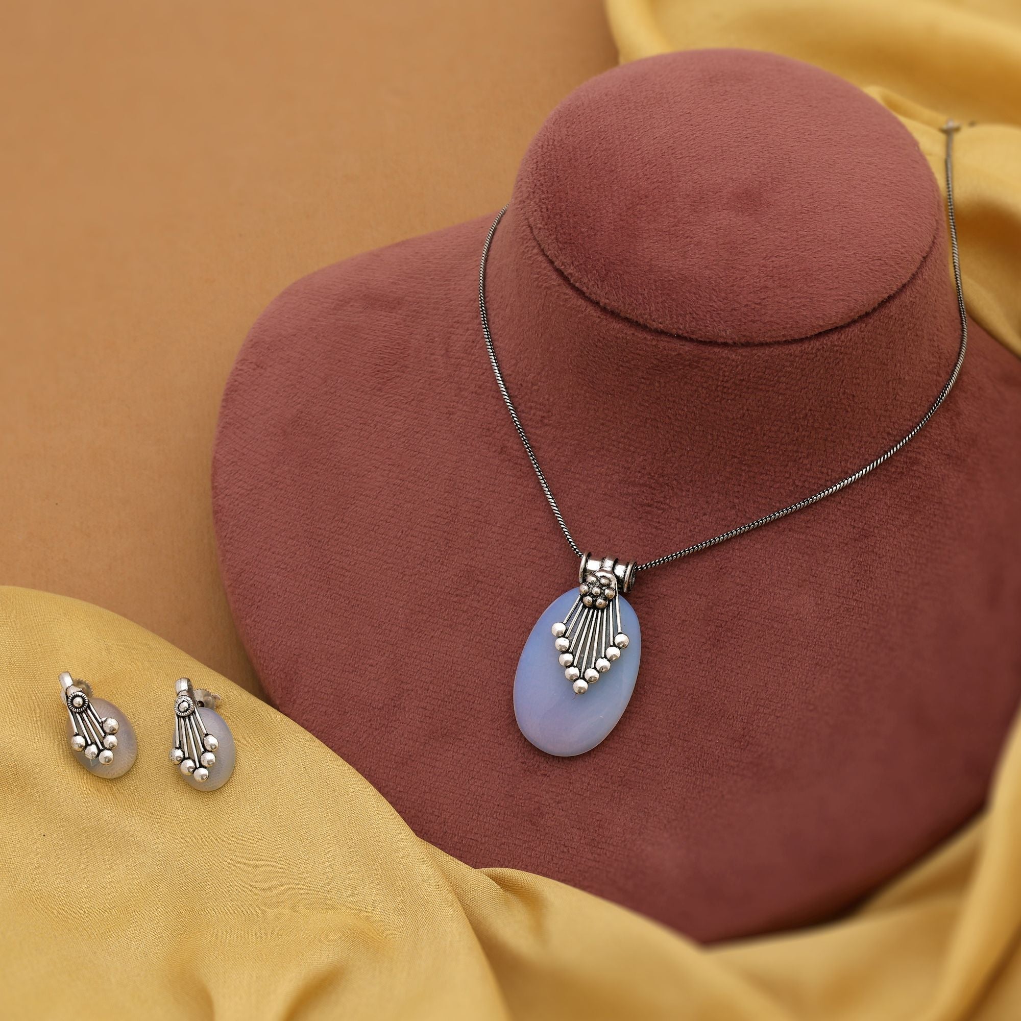 Graceful White Color Oxidised Necklace Set Designed For Ethnic Styling And Women’S Traditional Jewelry