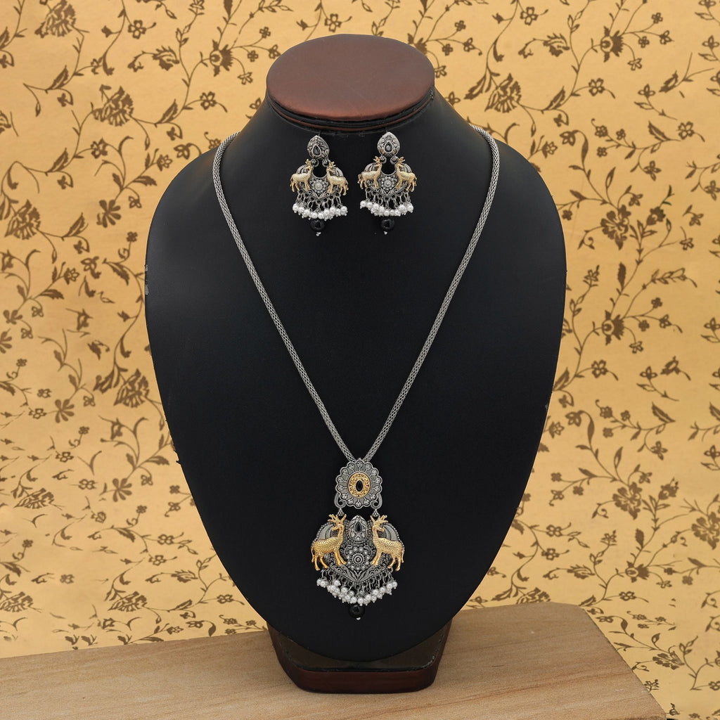 Black Color Dual Tone Oxidised Necklace Set Stylish