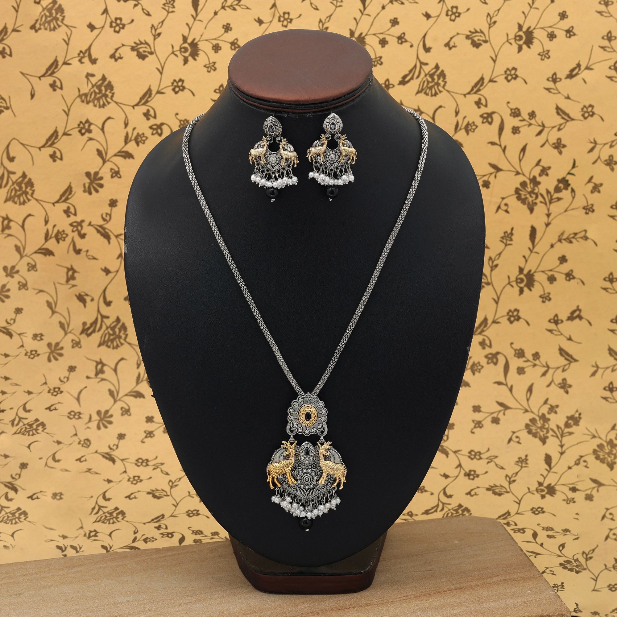 Black Color Dual Tone Oxidised Necklace Set Stylish