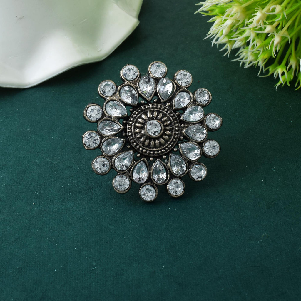 Adjustable Silver Color Oxidised Rings For Women With Ethnic Fashion