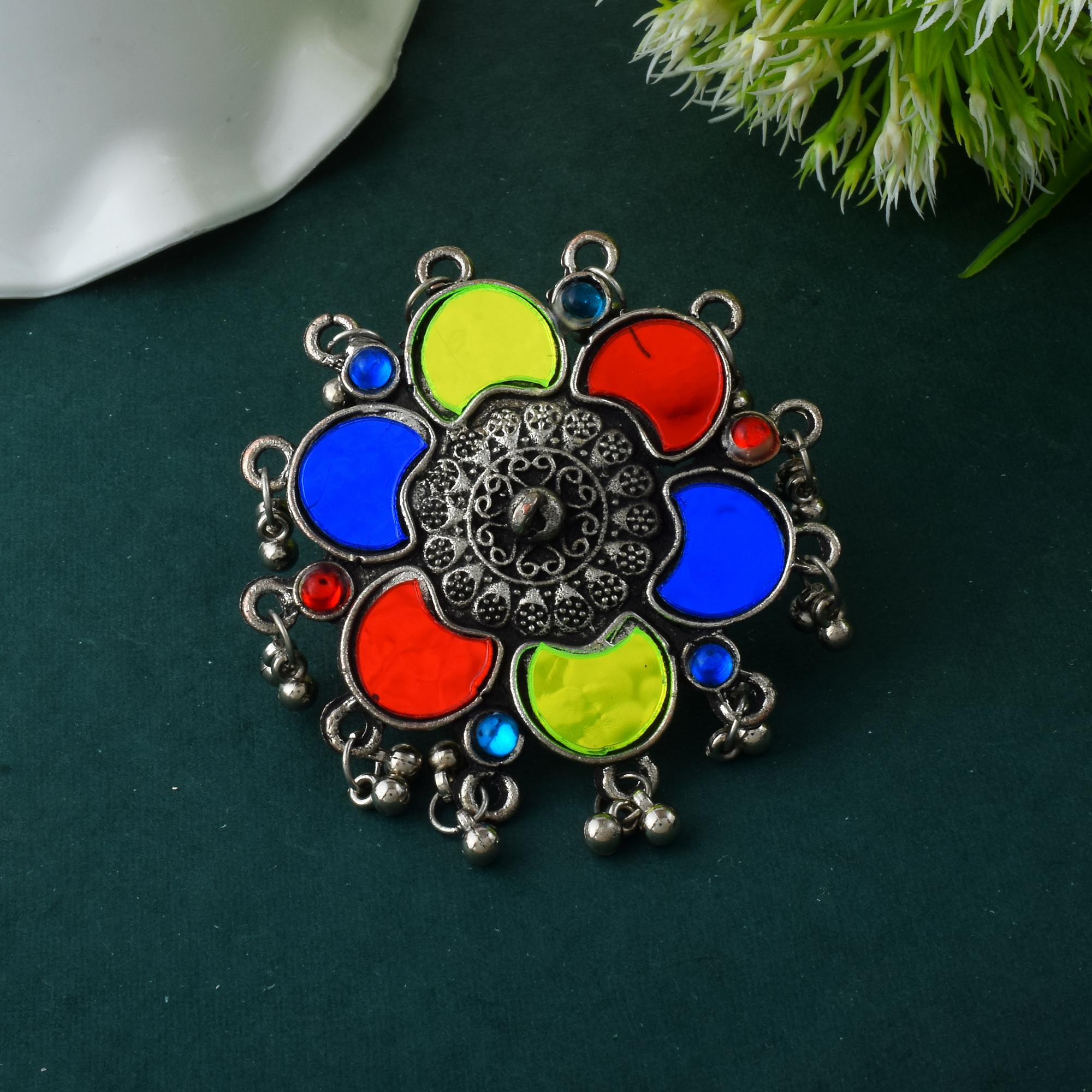 Multi Color Oxidised Rings With Colorful Stones And Tribal Fusion Look