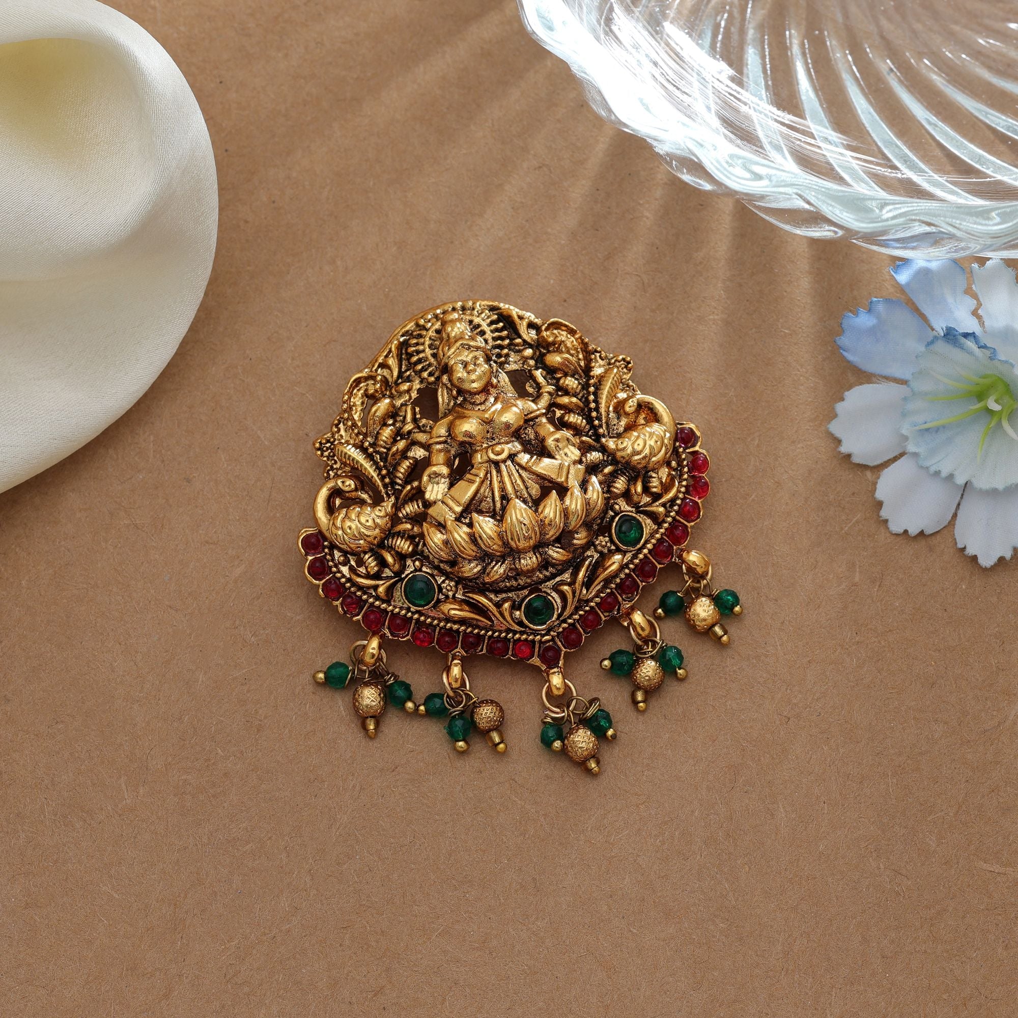 Elegant Rani & Green Temple Hair Barrette