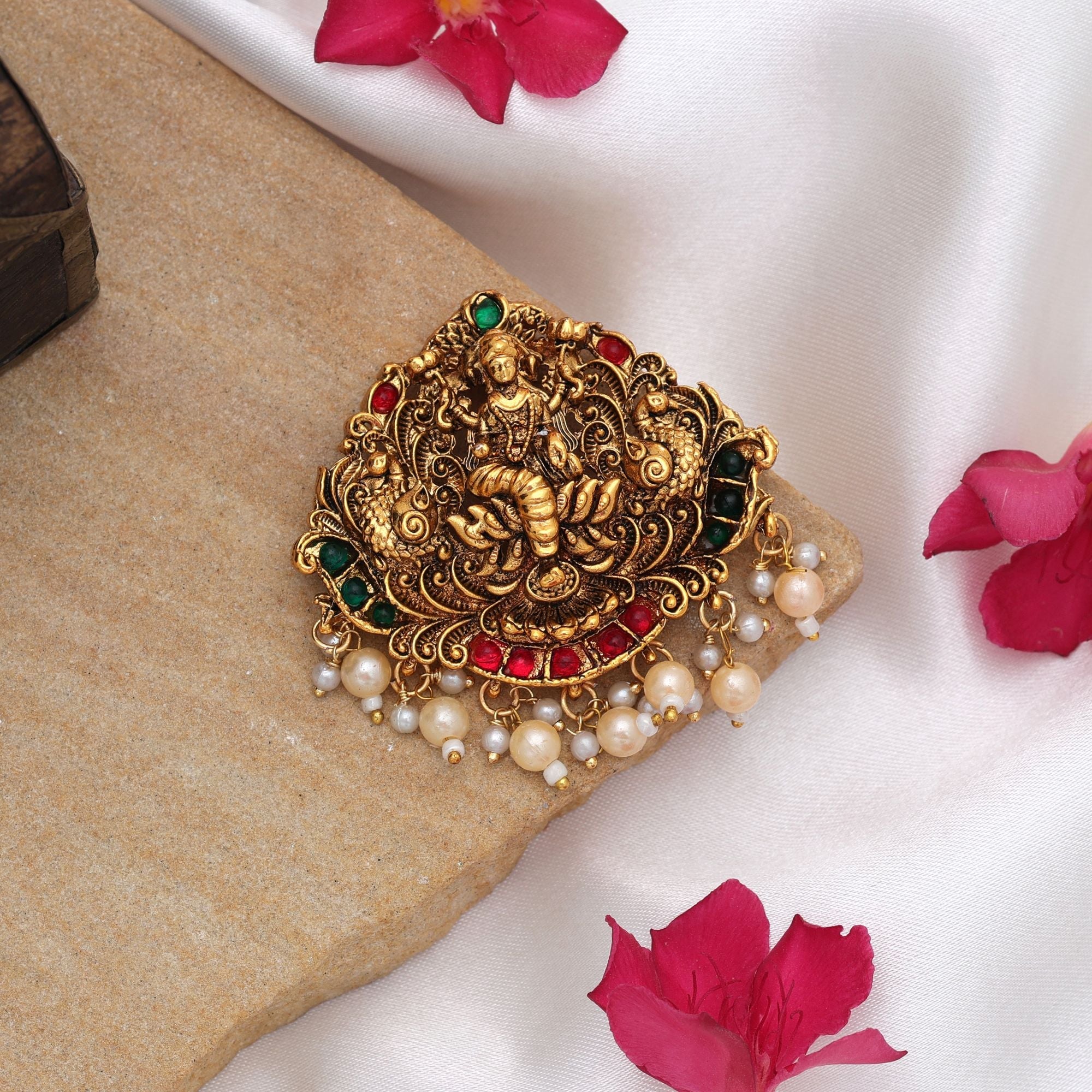 Antique Rani & Green Temple Hair Barrette