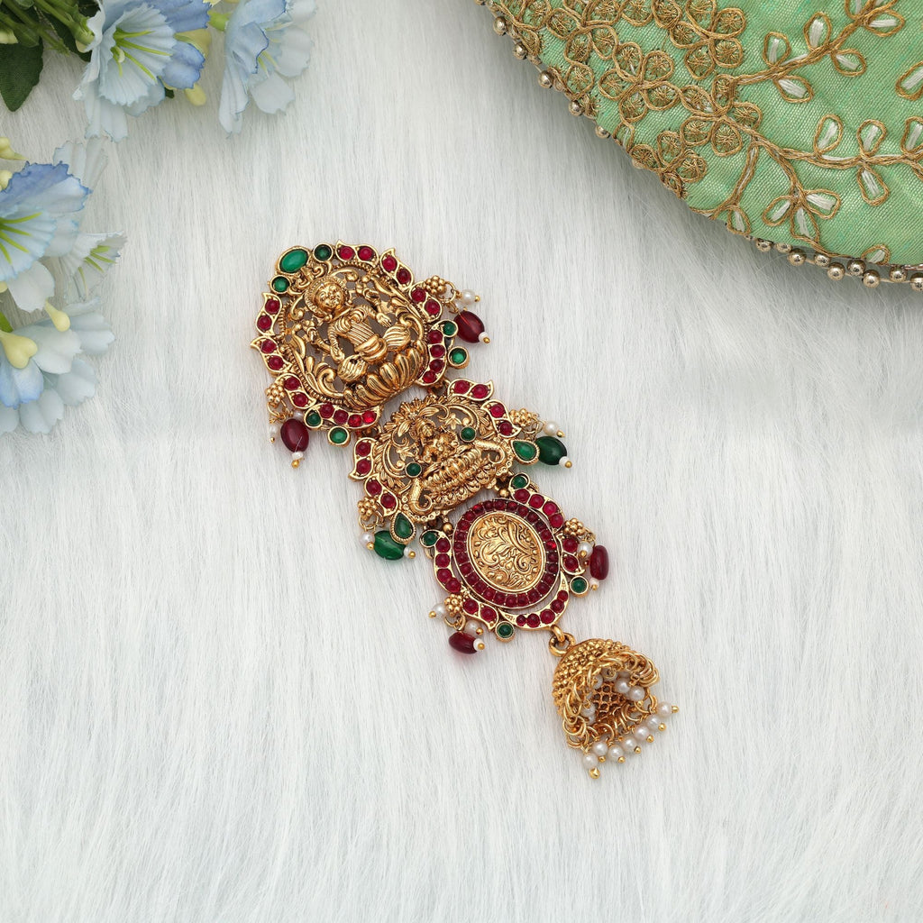 Maroon & Green Color Temple Hair Barrette Traditional Artwork