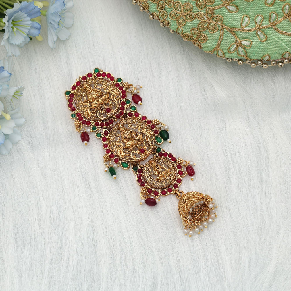 Maroon & Green Color Temple Hair Barrette Festive Fashion Wear