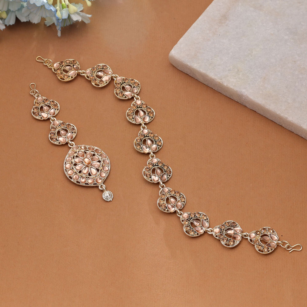 Light Brown Color Kundan Mathapatti with Maangtika Design