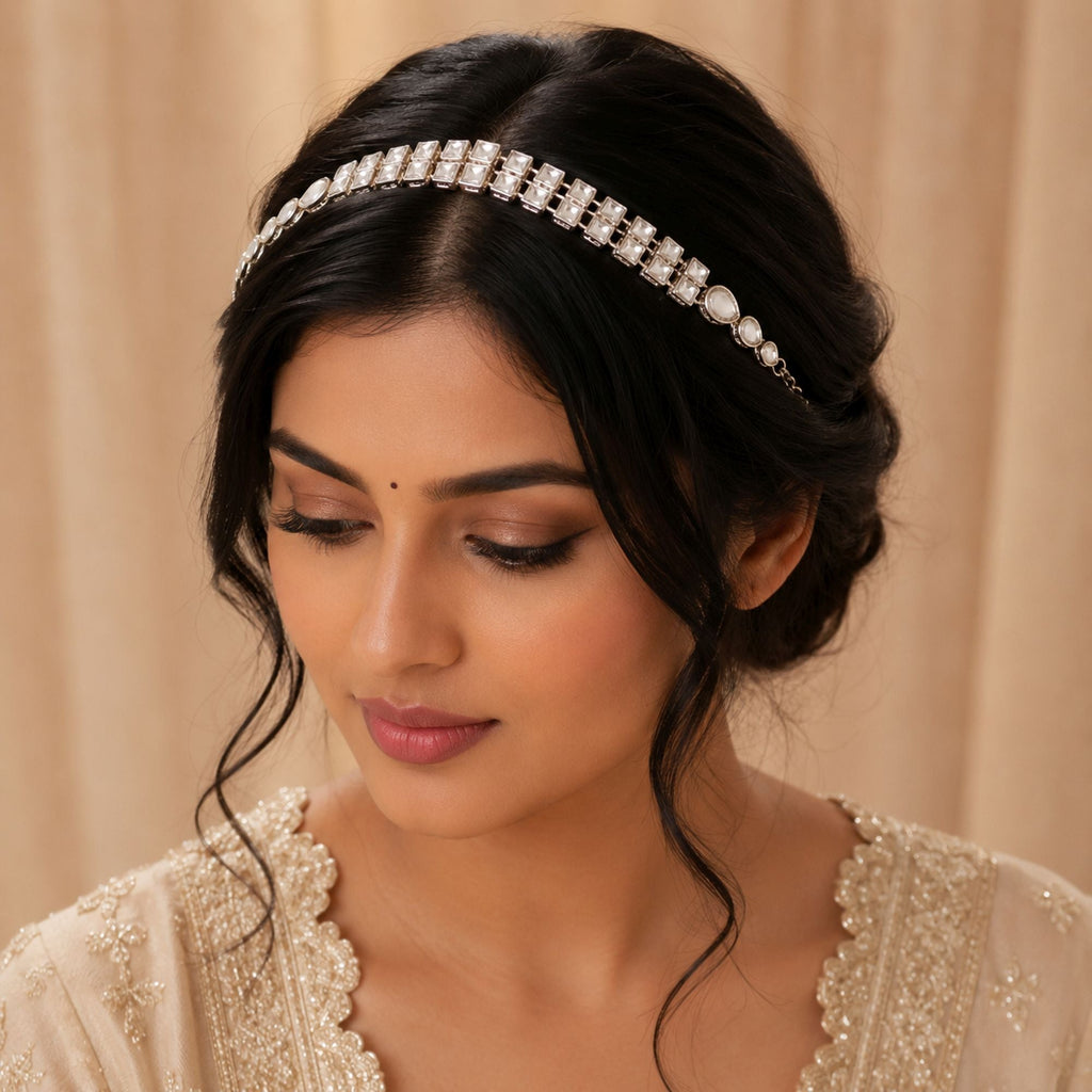 White Color Kundan Mathapatti Royal Ethnic Look