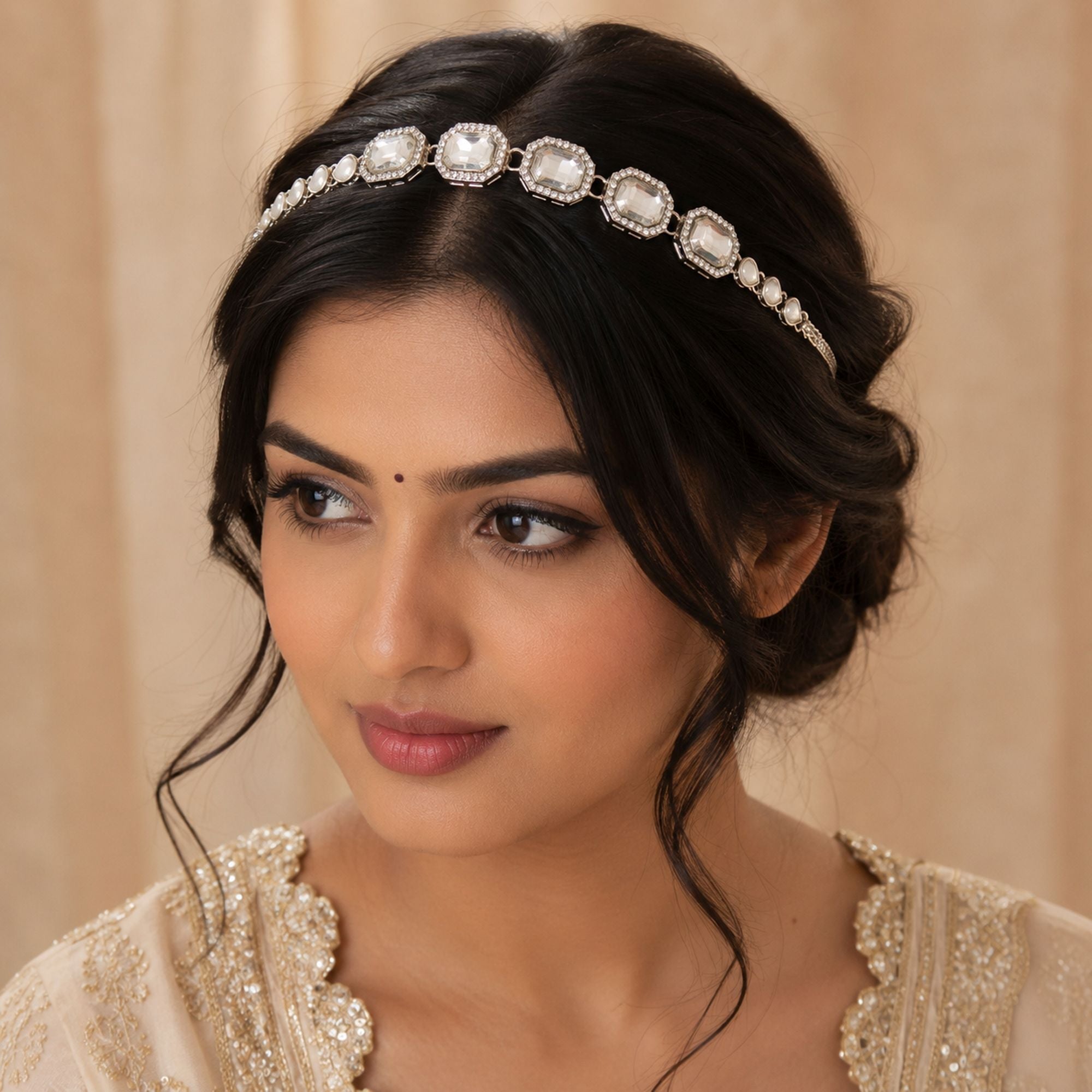 White Color Mathapatti Bridal Festive Jewelry Design