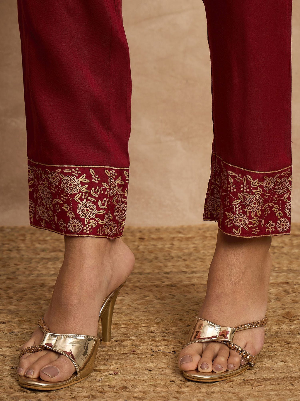 Maroon Color Ethnic Motifs Embroidered Anarkali Kurta With Trousers & Dupatta