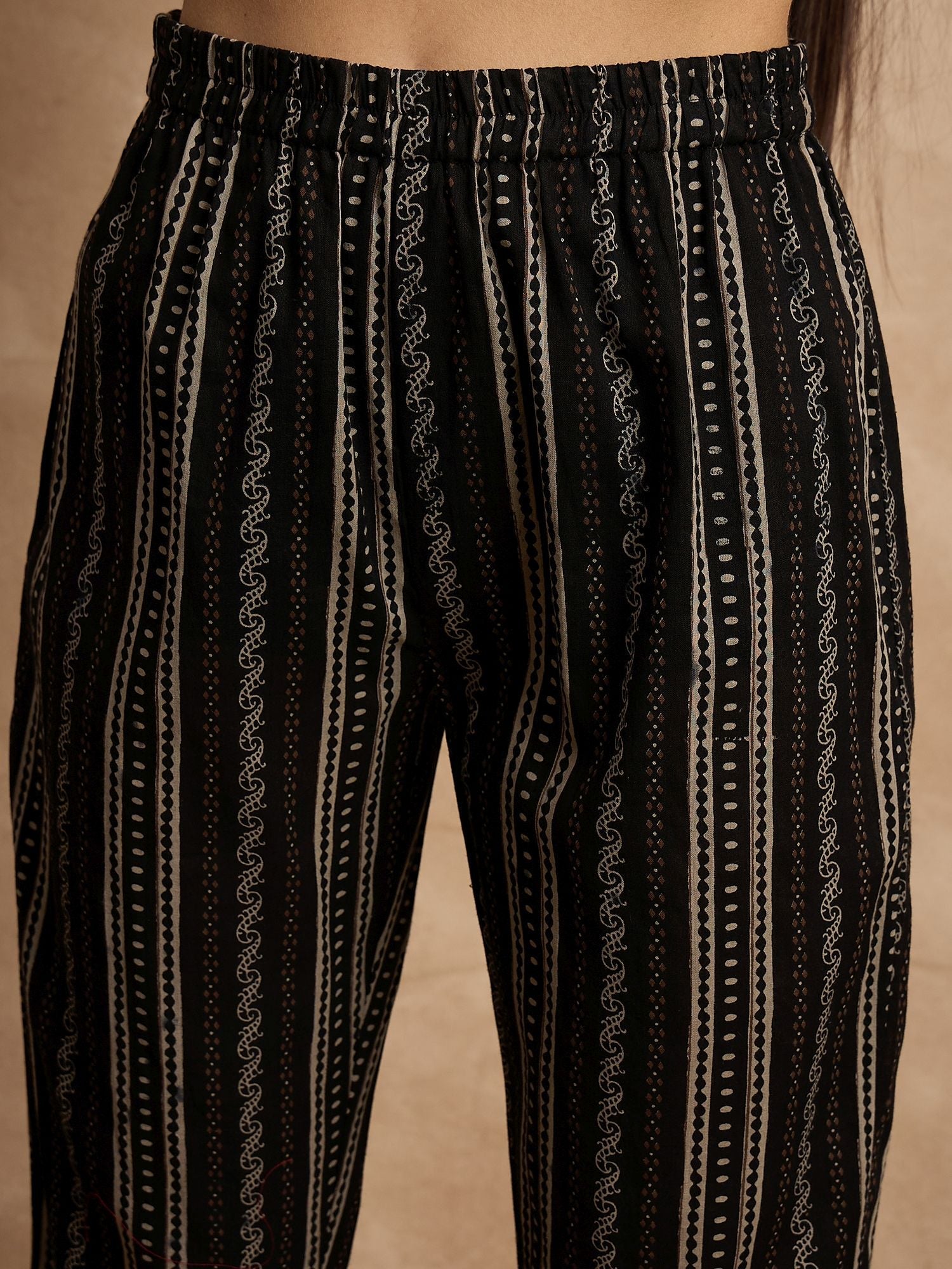 Black Color Ethnic Motifs Printed Pure Cotton Straight Kurta With Trousers & Dupatta