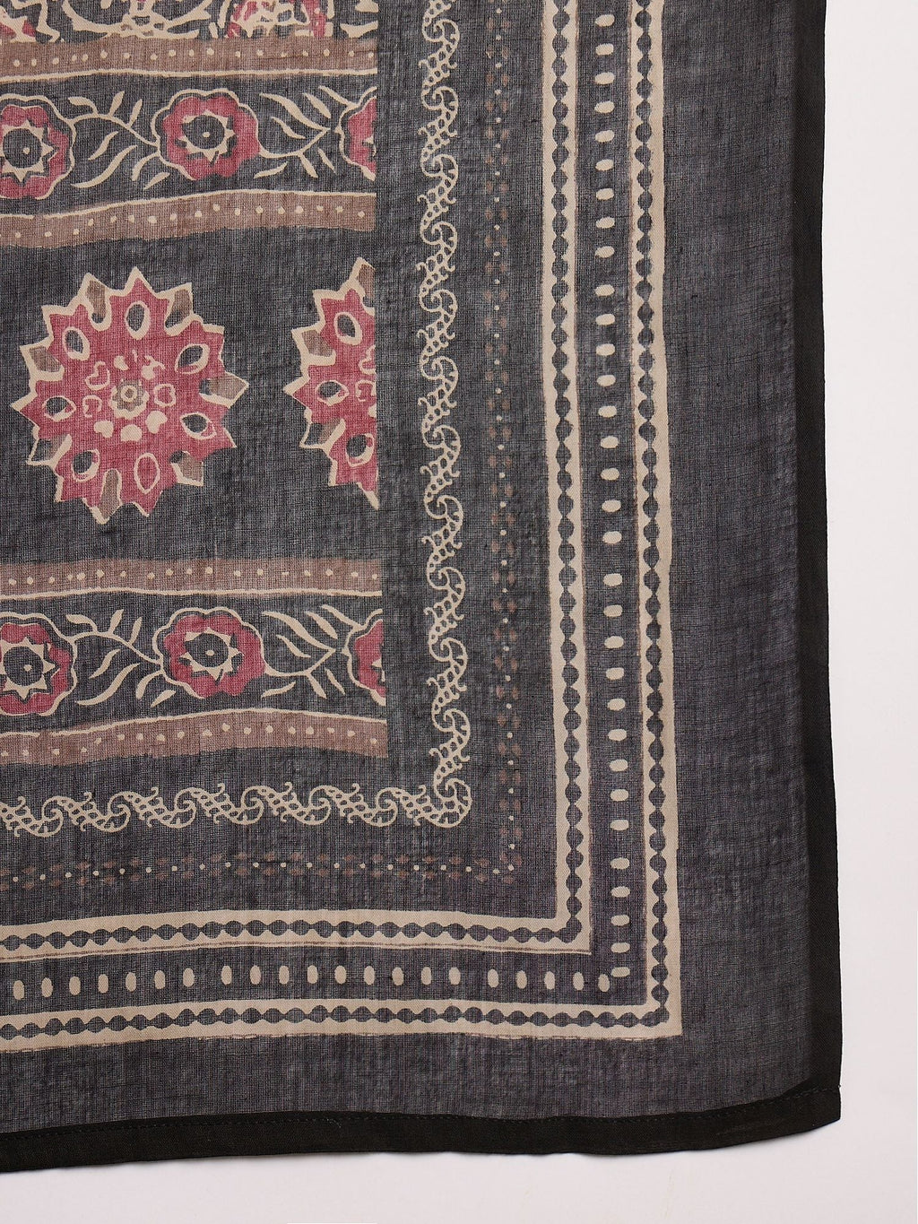 Black Color Ethnic Motifs Printed Pure Cotton Straight Kurta With Trousers & Dupatta