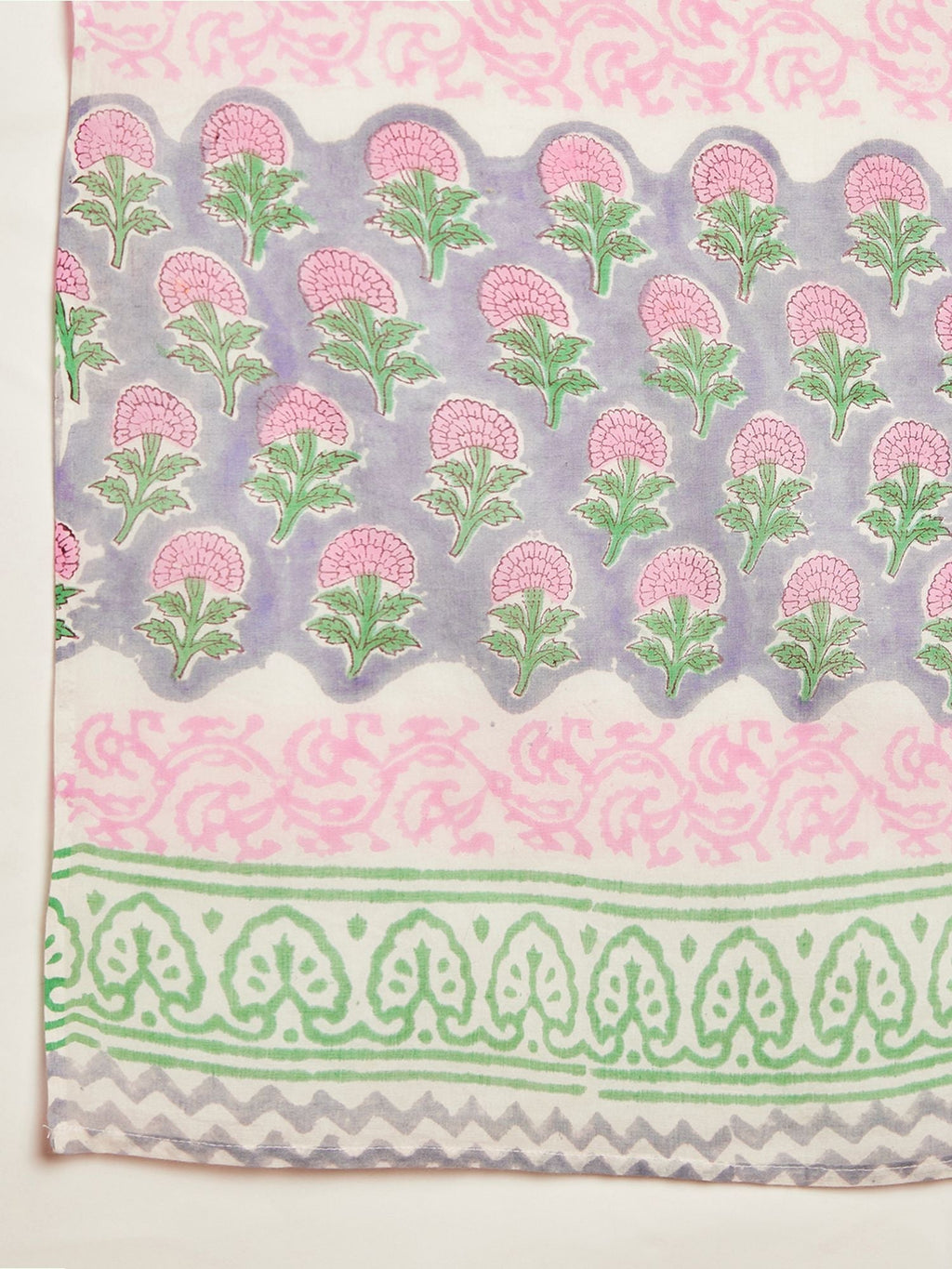 Grey & Pink Color Ethnic Motifs Printed Pure Cotton Kurta & Trousers With Dupatta