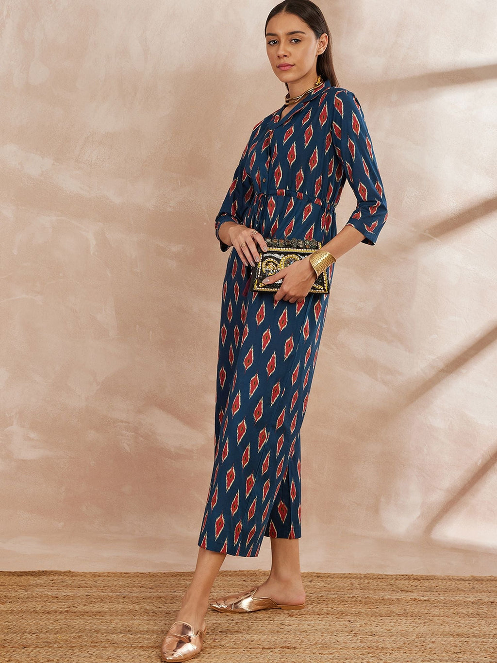 Blue Color Printed Cotton Basic Jumpsuit