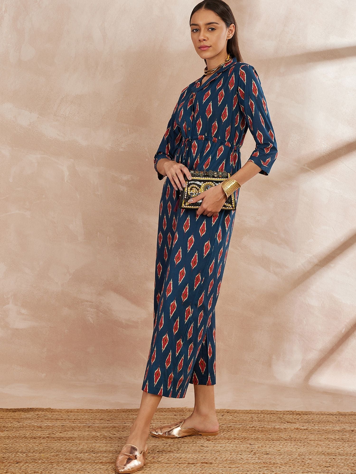 Blue Color Printed Cotton Basic Jumpsuit