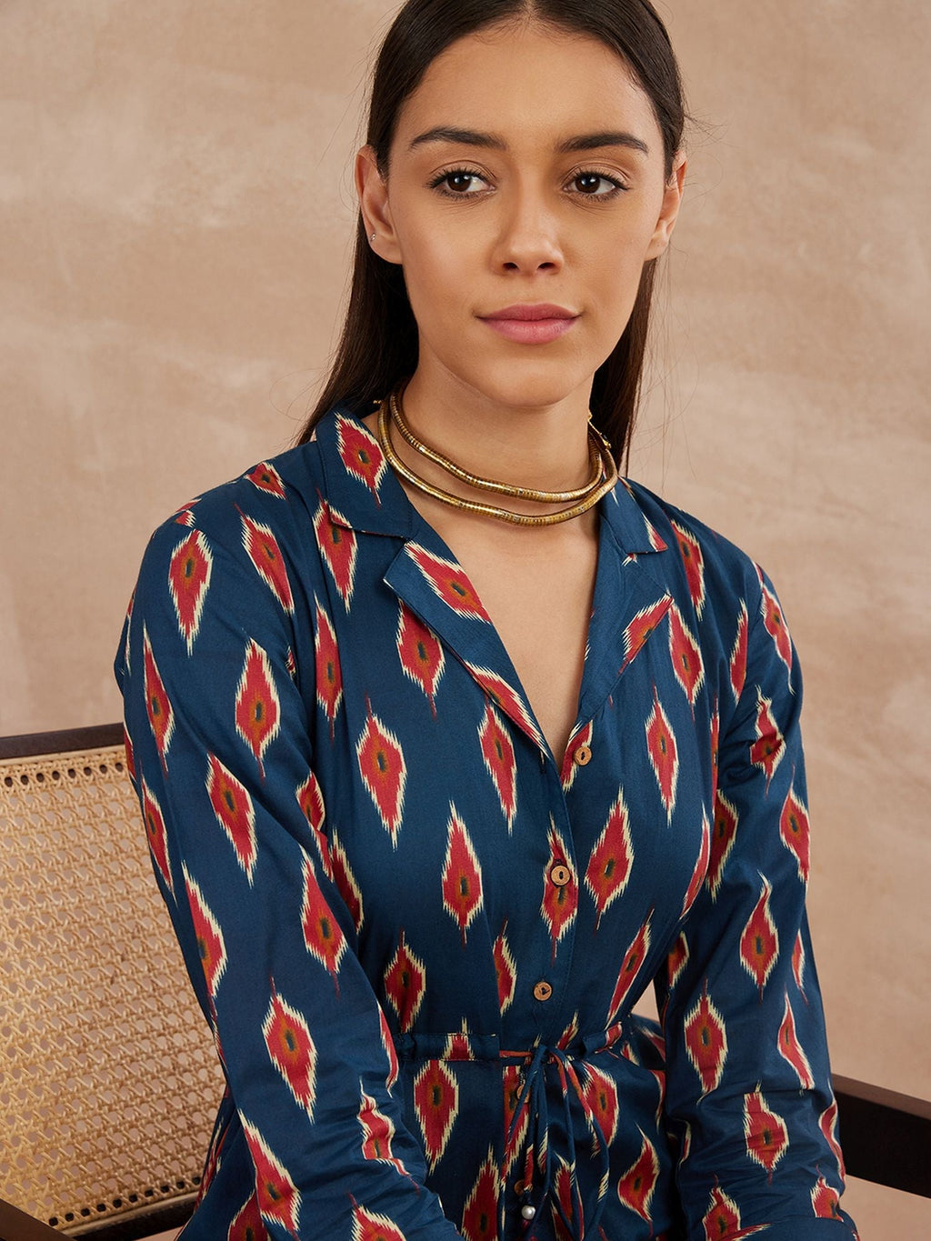 Blue Color Printed Cotton Basic Jumpsuit
