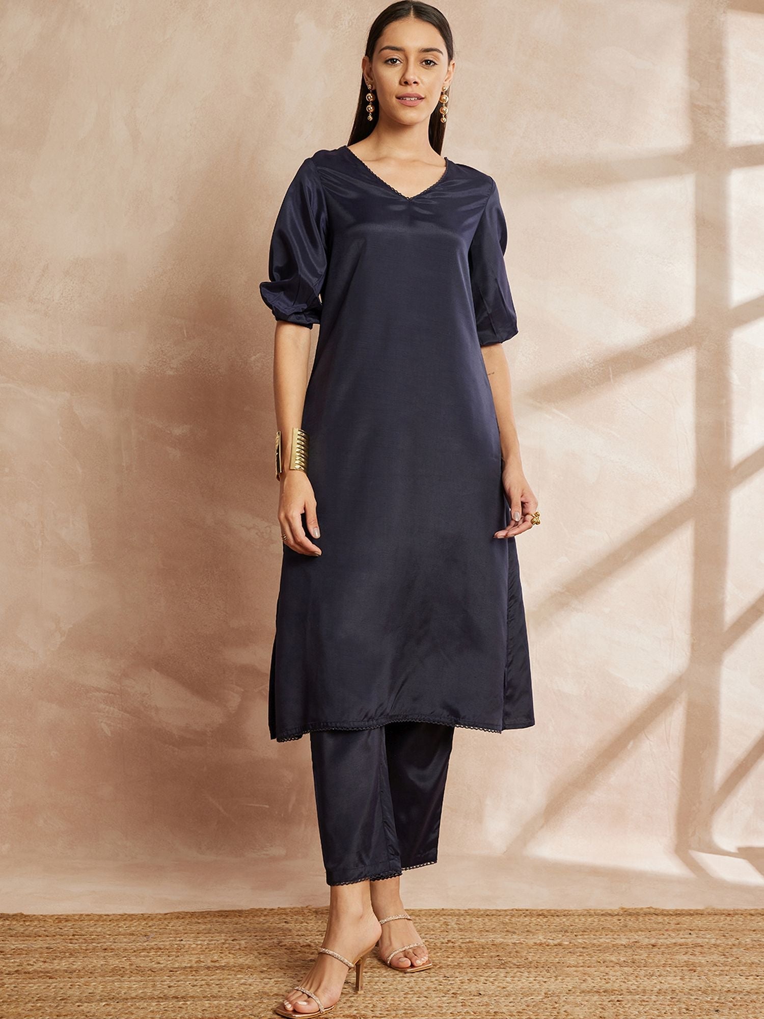 Black Color Regular Kurta with Trousers