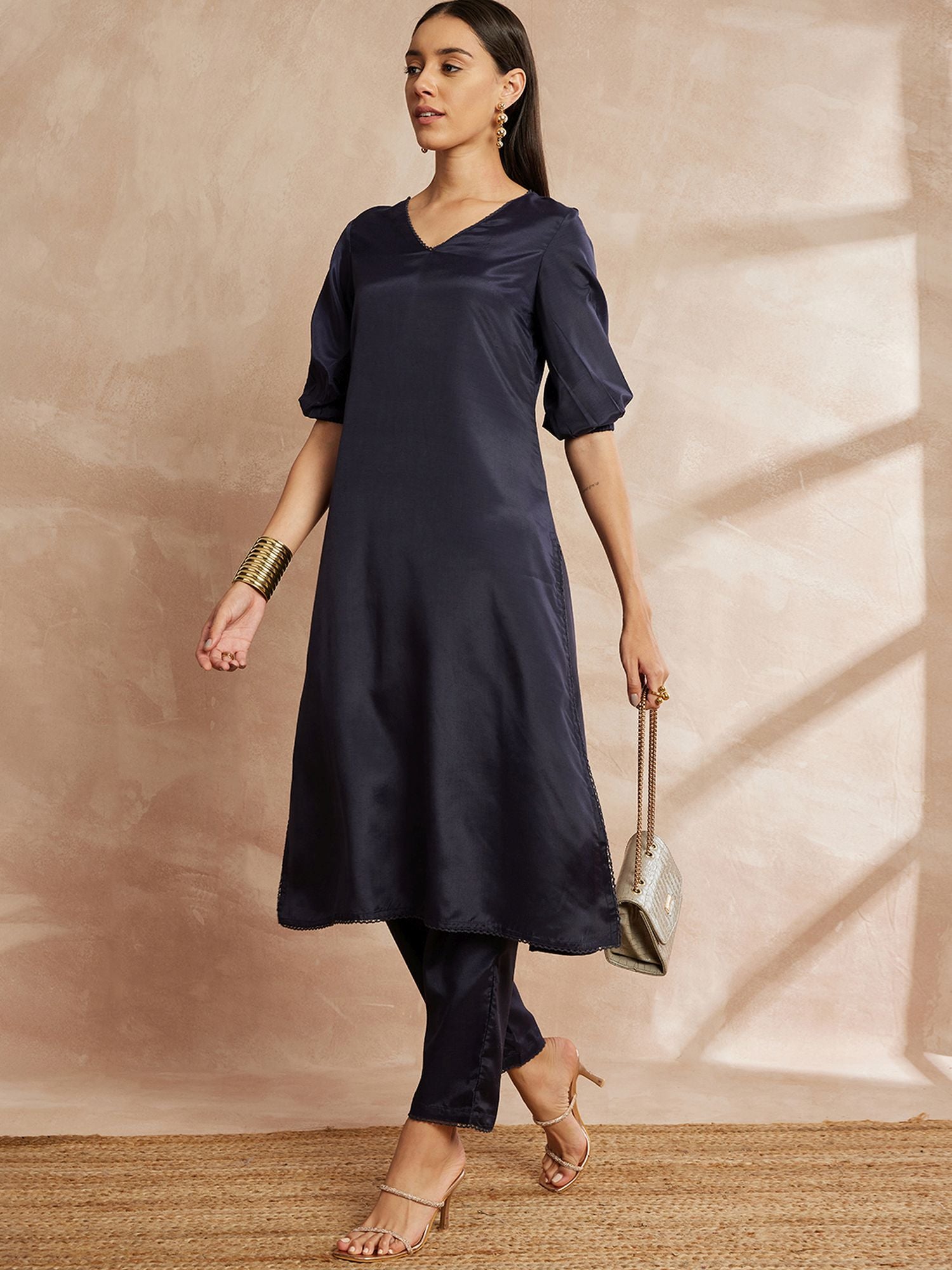 Black Color Regular Kurta with Trousers