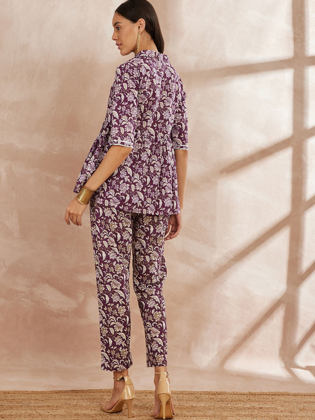 Purple Color Floral Printed Pure Cotton Tunic With Trouser