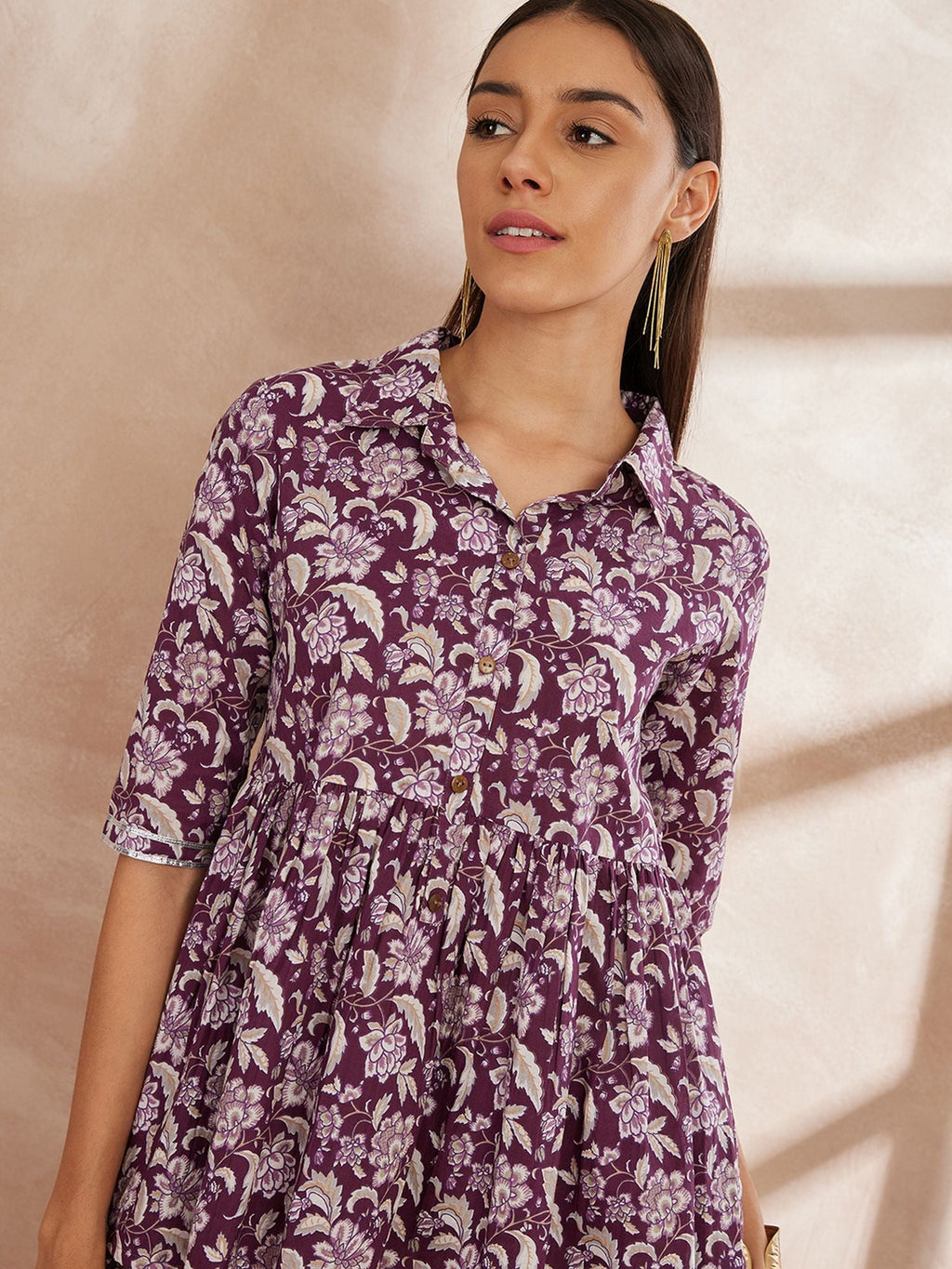 Purple Color Floral Printed Pure Cotton Tunic With Trouser