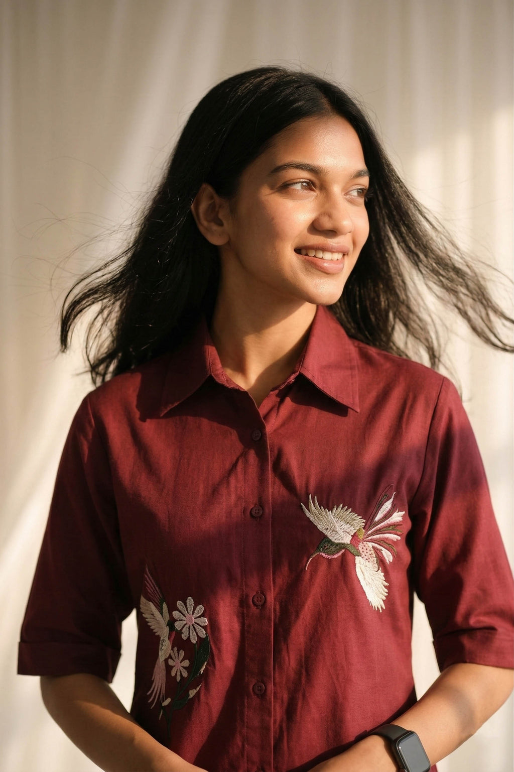 Maroon Color Cotton Embroidery Coord Set
