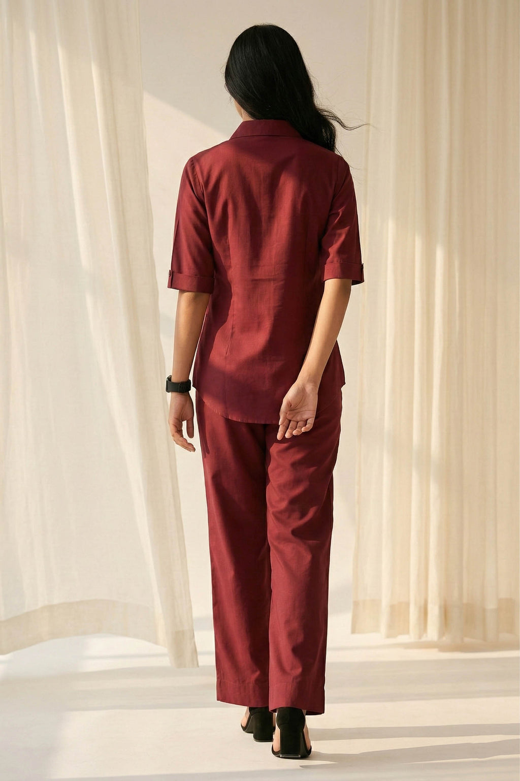 Maroon Color Cotton Embroidery Coord Set