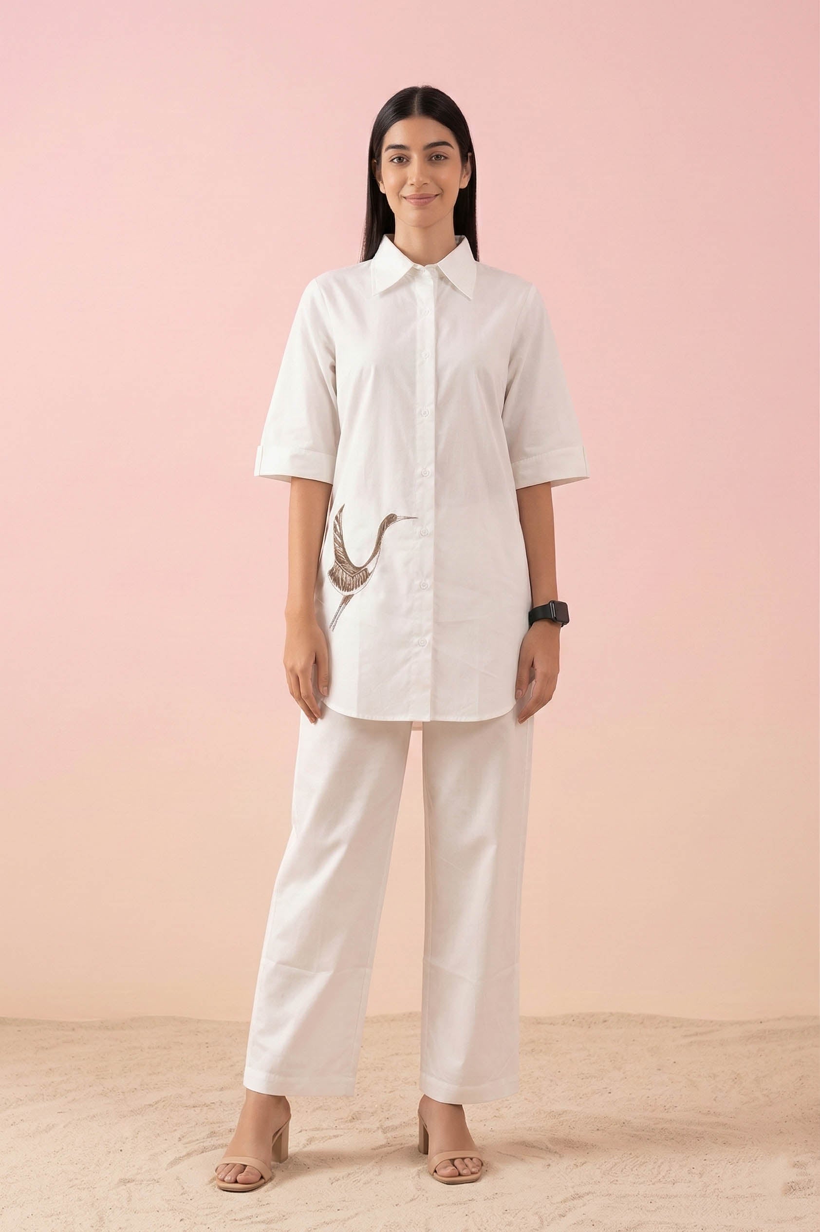 White Color Cotton Embroidery Coord Set