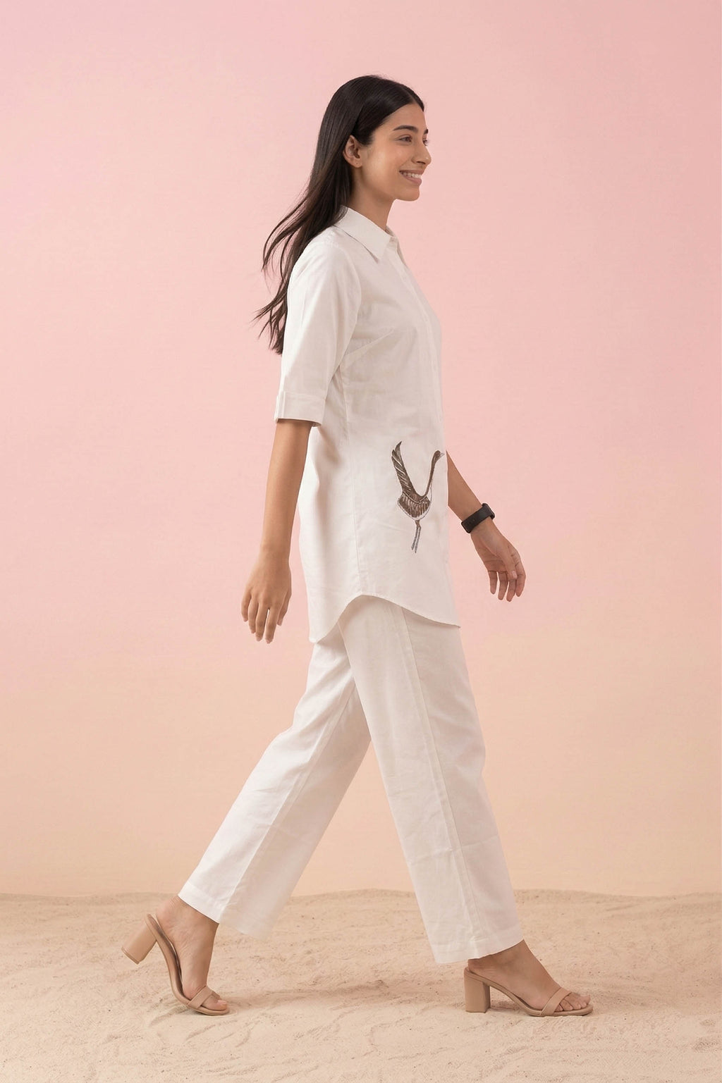White Color Cotton Embroidery Coord Set
