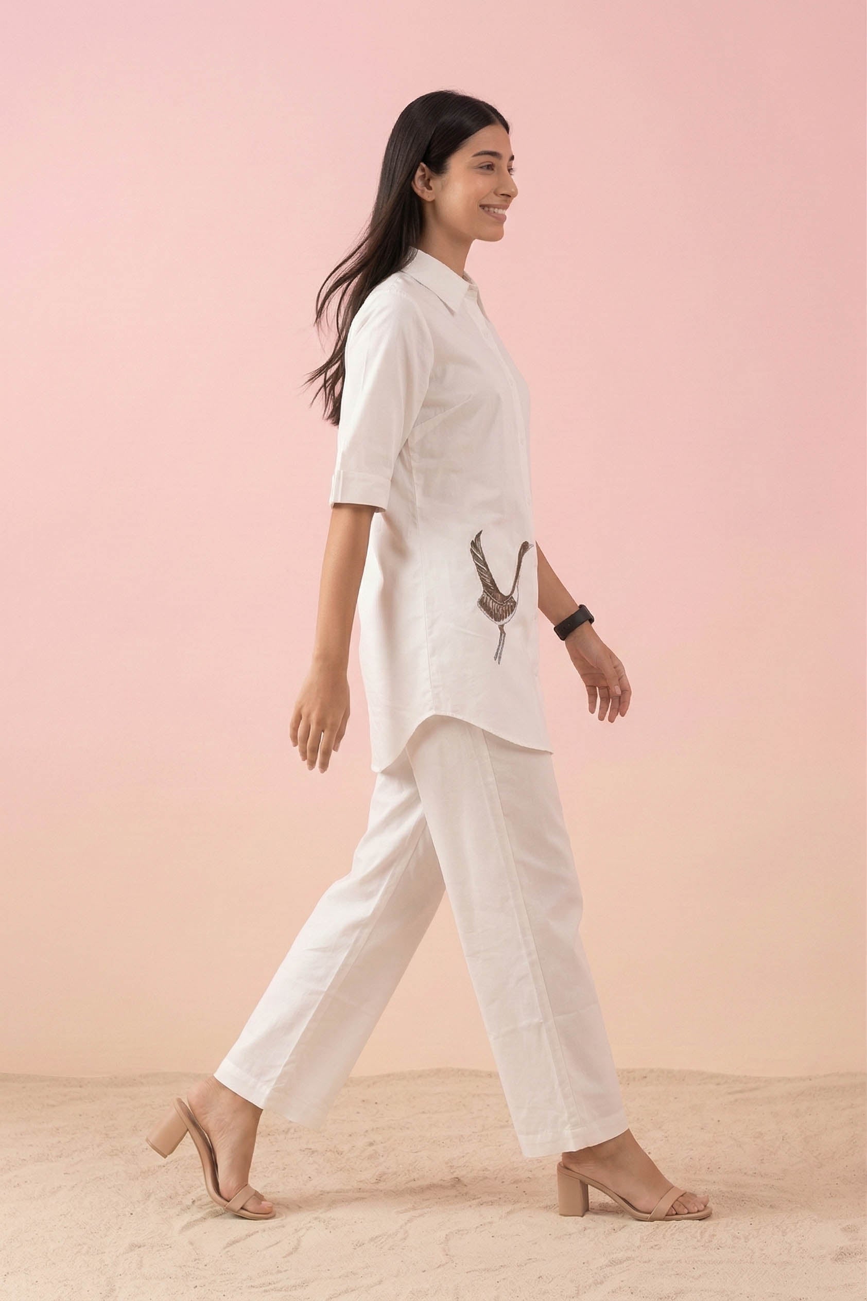 White Color Cotton Embroidery Coord Set