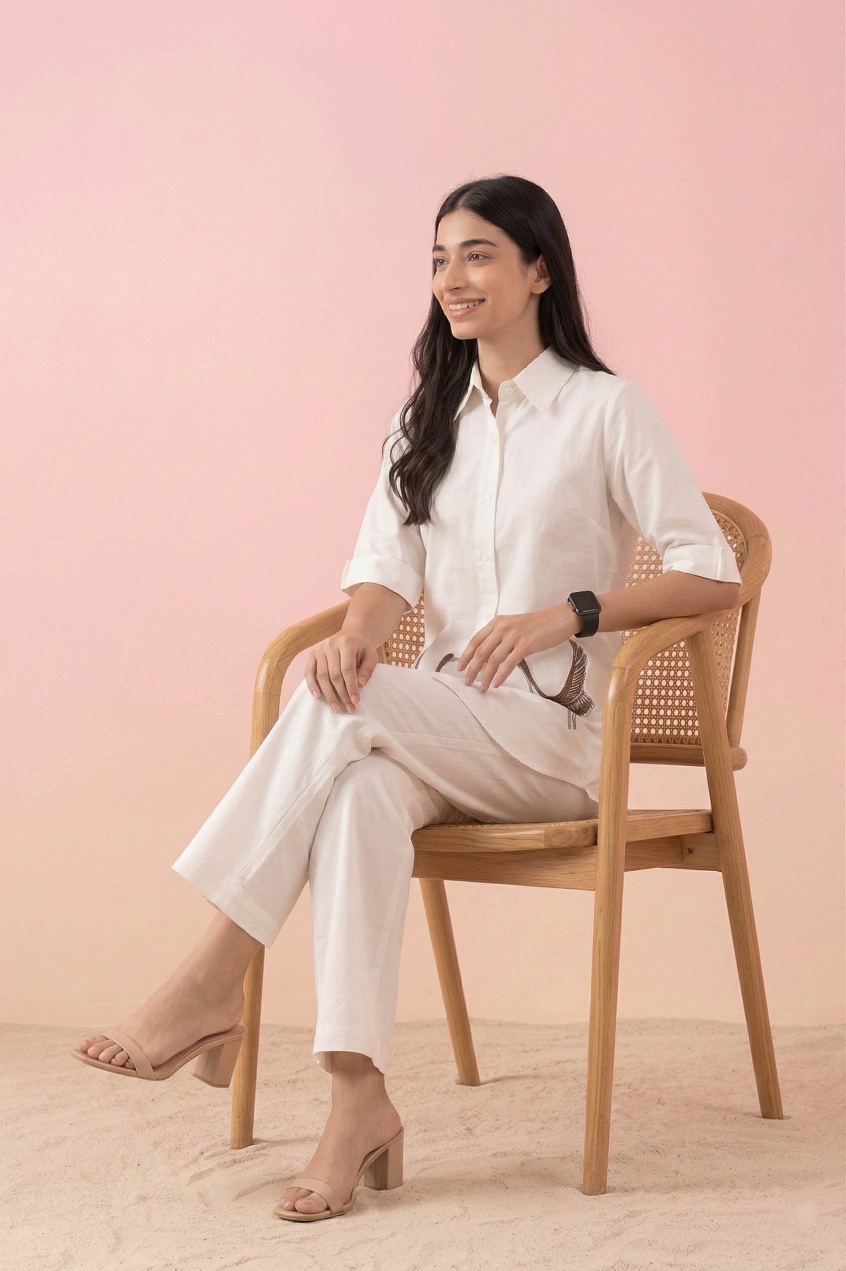 White Color Cotton Embroidery Coord Set