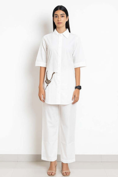 White Color Cotton Embroidery Coord Set