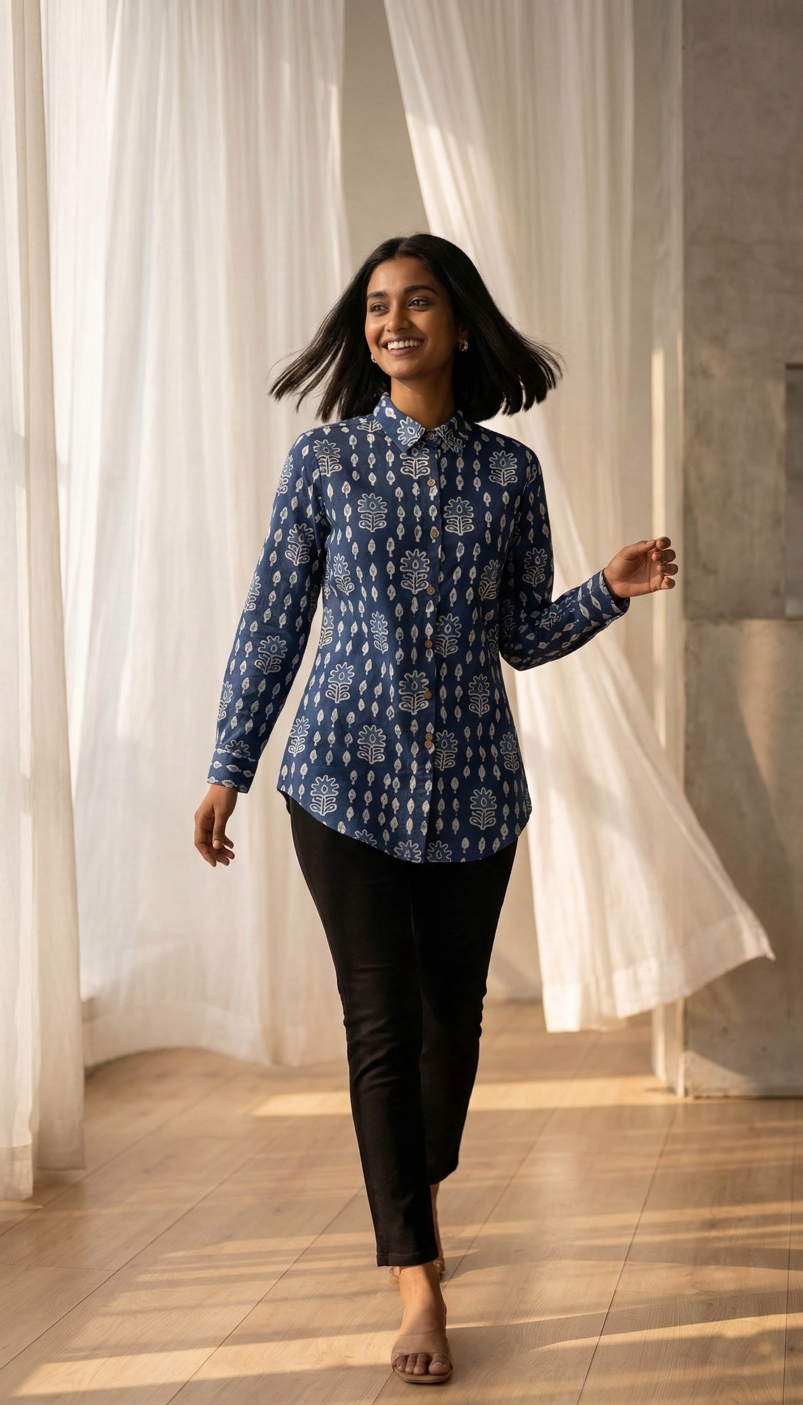 Blue Color Women Cotton Shirts