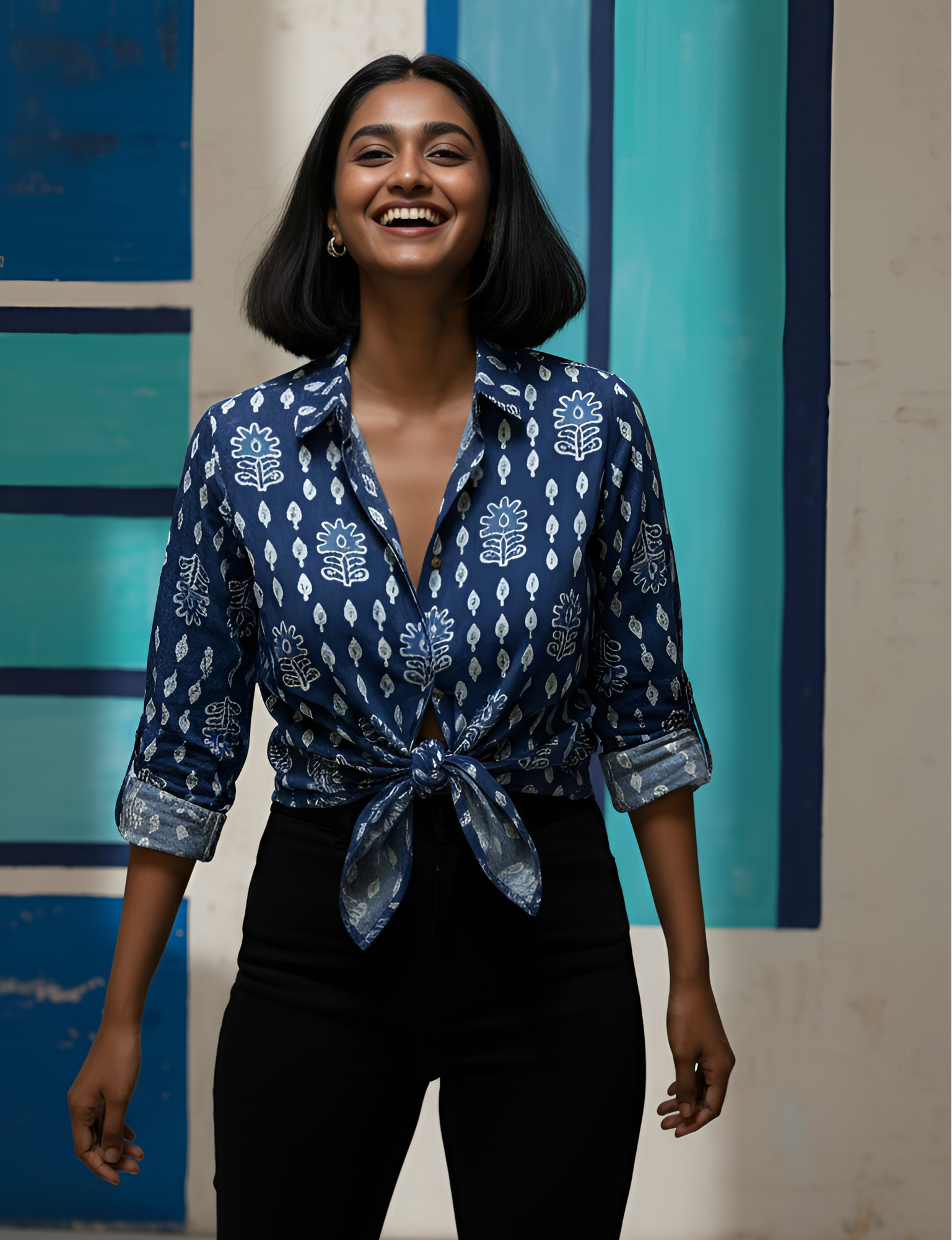 Blue Color Women Cotton Shirts